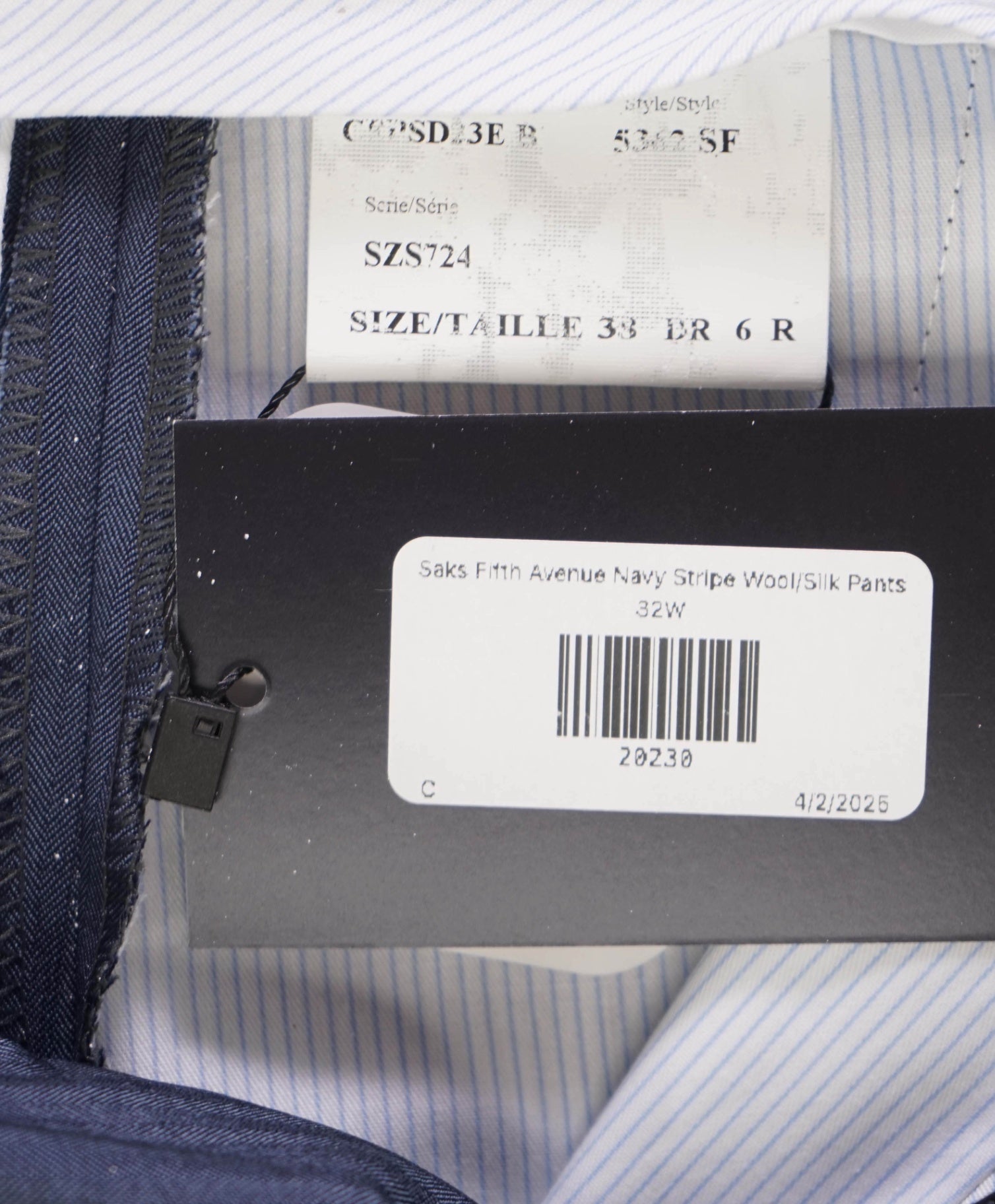$400 Saks Fifth Avenue Navy Stripe Wool/Silk Pants 32W