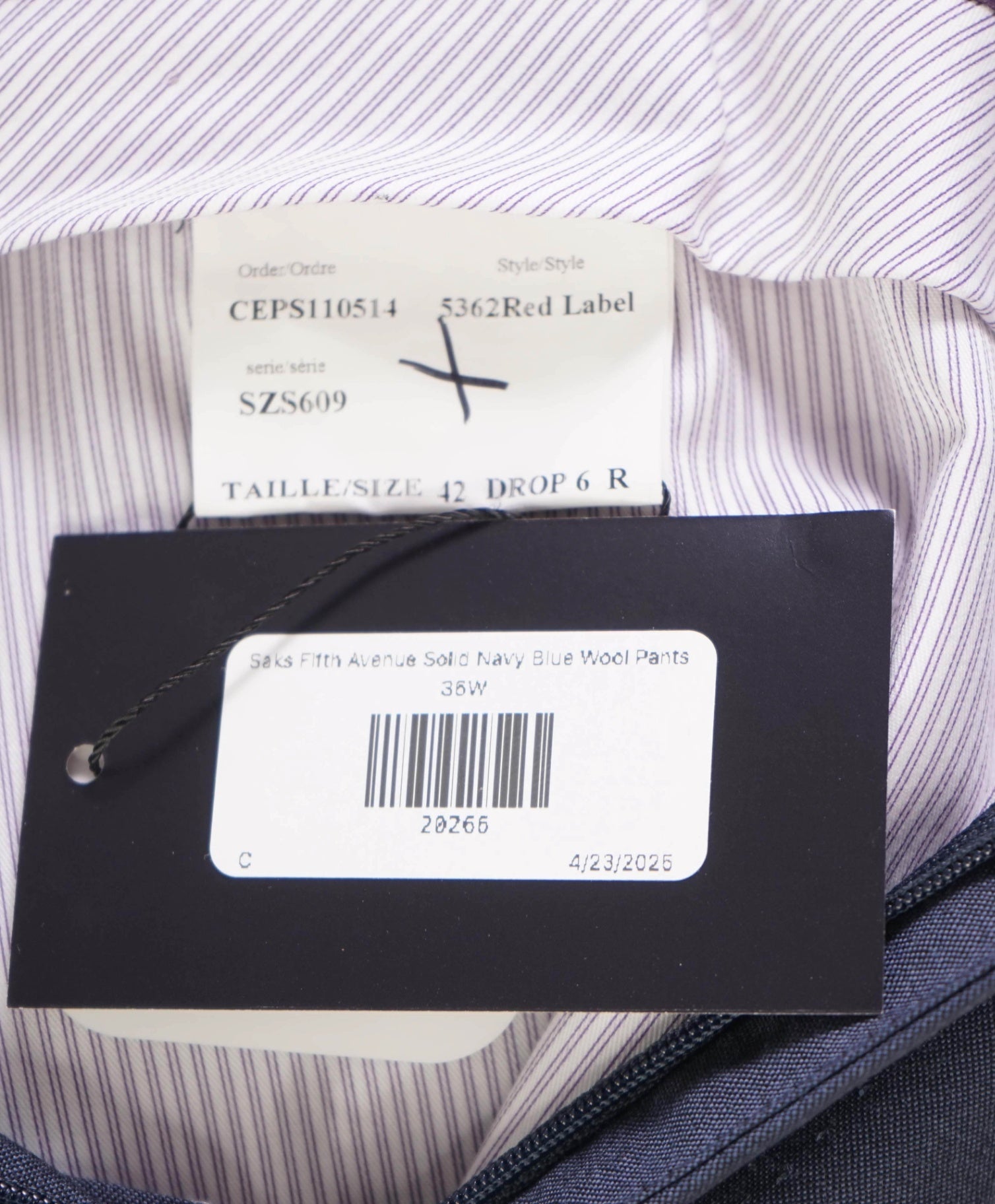 $400 Saks Fifth Avenue Solid Navy Blue Wool Pants 36W