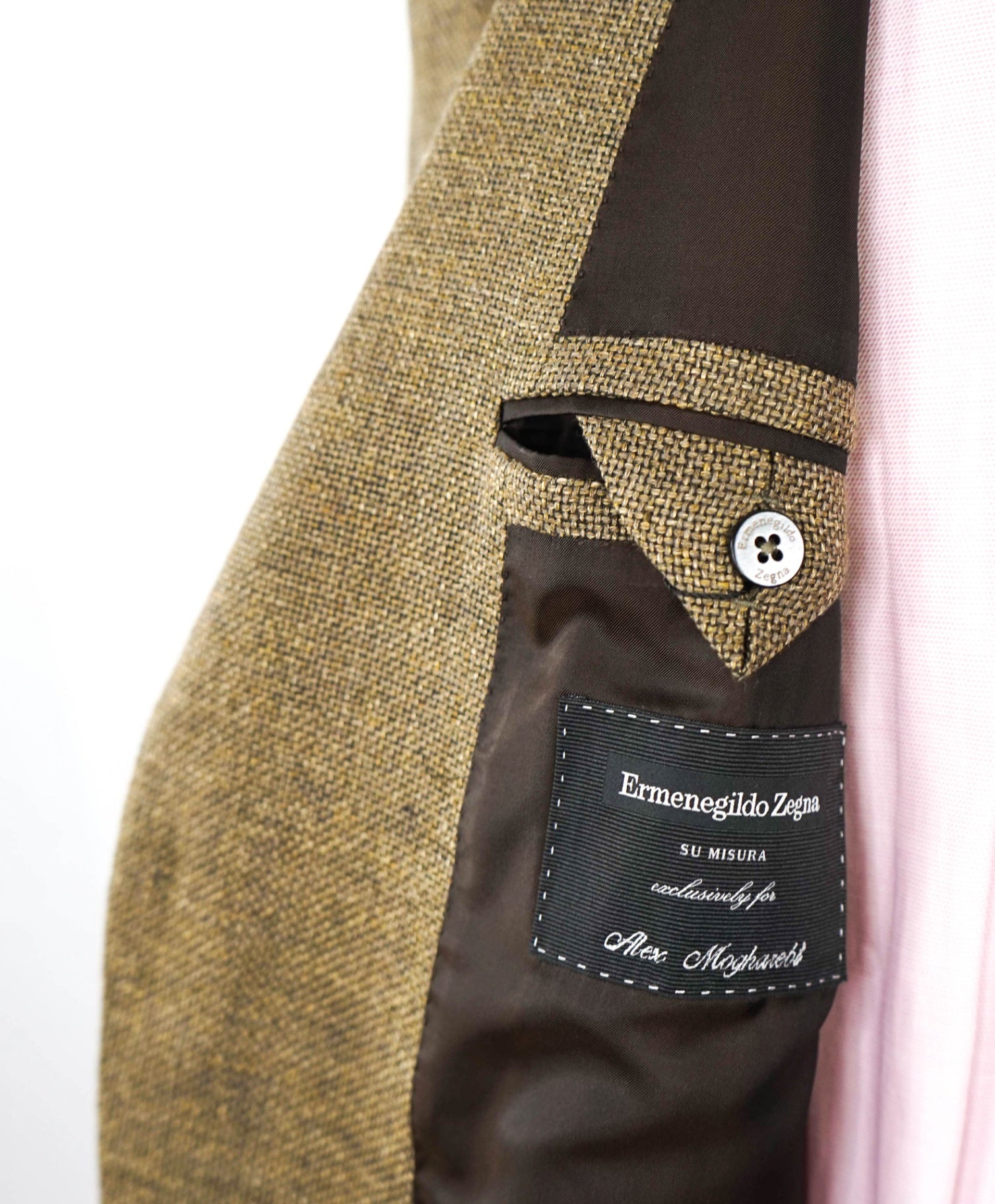 $3,695 ERMENEGILDO ZEGNA - *SU MISURA* Gold/Brown Wool/Linen Blazer 52R
