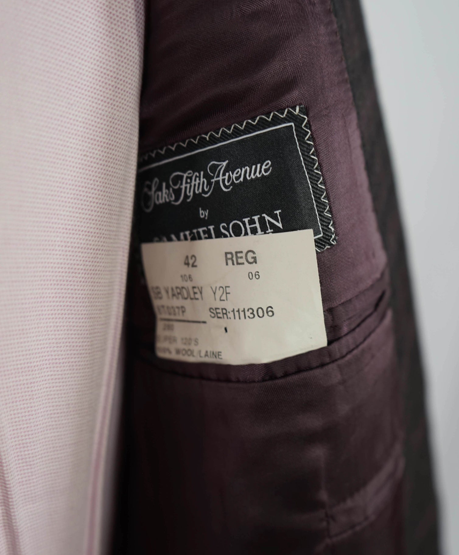 $995 Samuelsohn Plum gingham Wool Blazer 42R