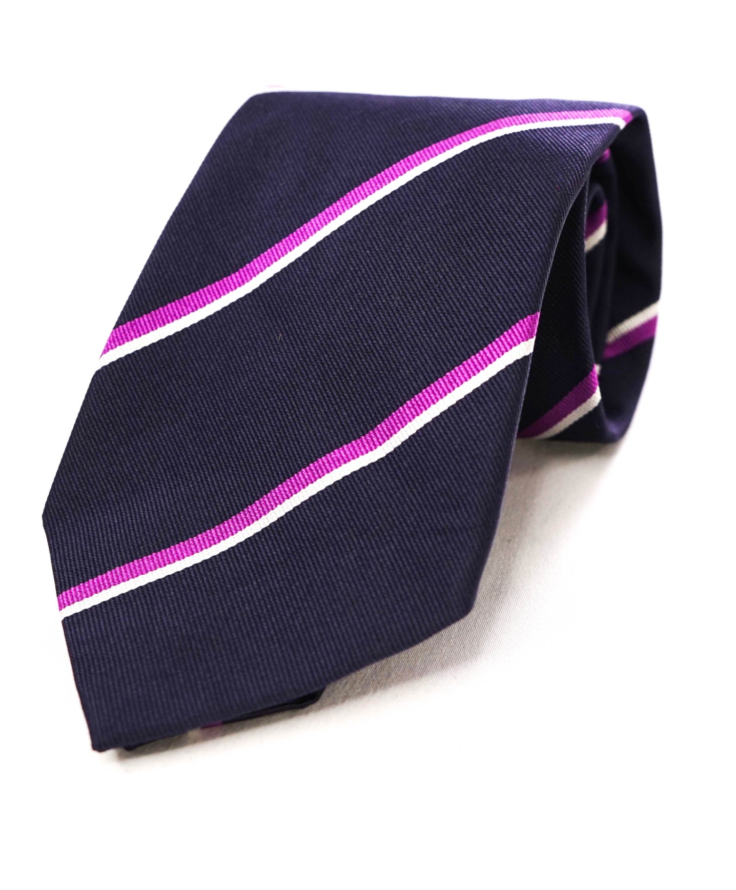 $195 Ralph Lauren Purple Label Navy/Purple/White Stripe Silk Tie