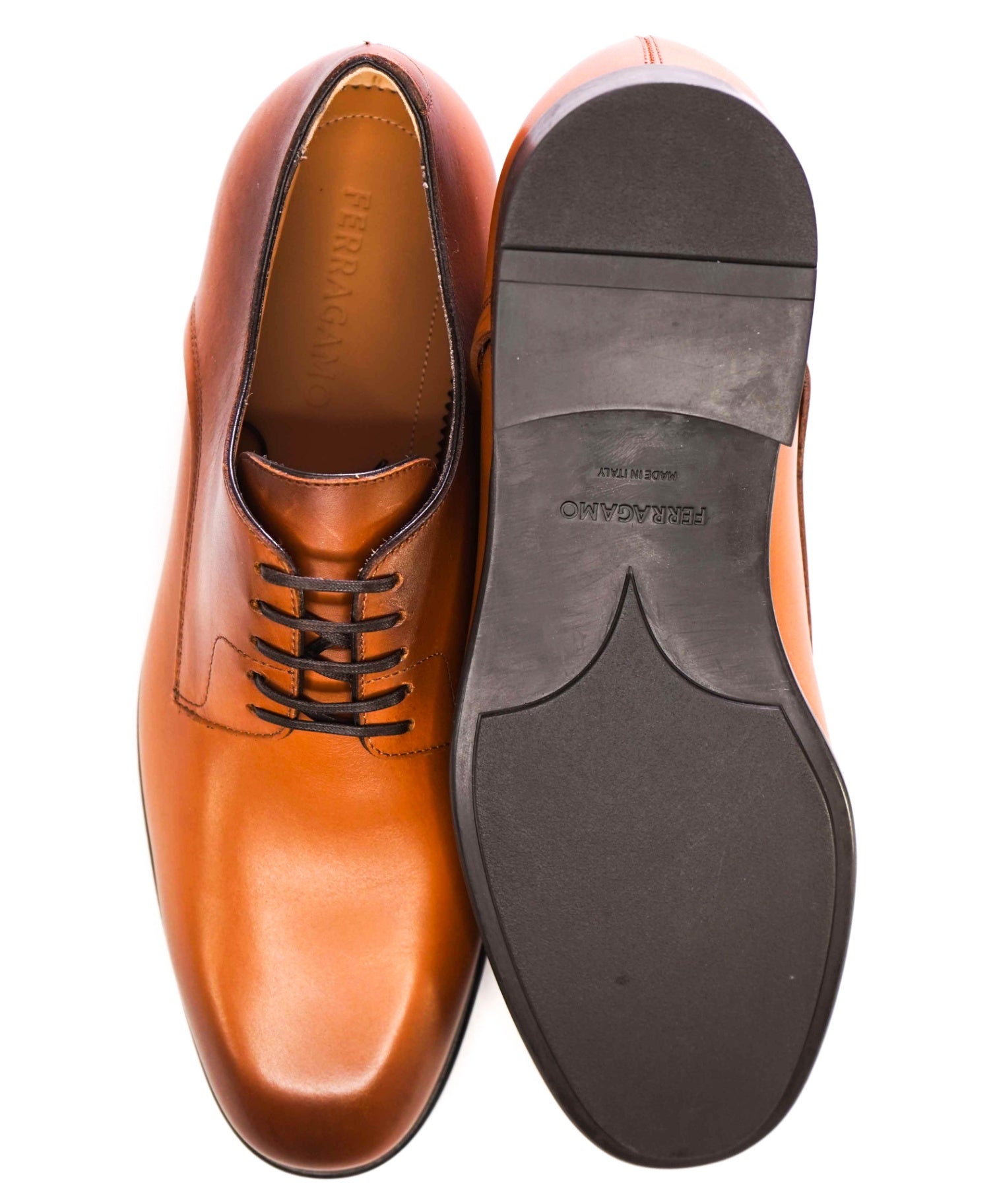 $880 Ferragamo "FOSCO" Brown Derbies Leather Footwear US 10.5