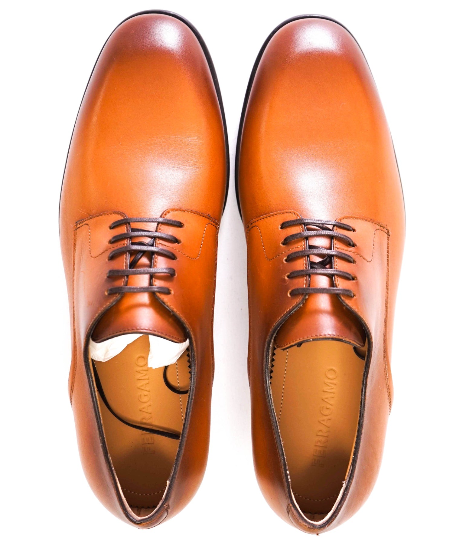 $880 Ferragamo "FOSCO" Brown Derbies Leather Footwear US 9.5D