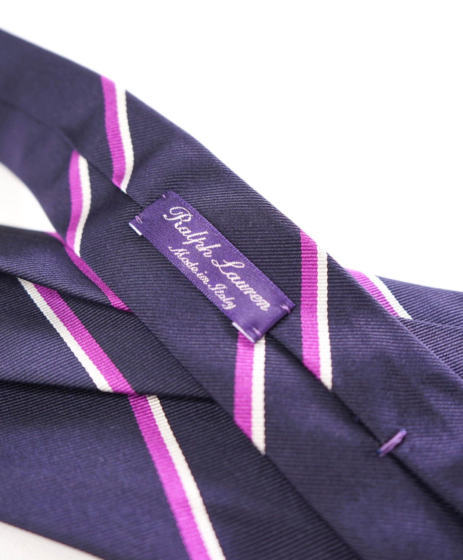 $195 Ralph Lauren Purple Label Navy/Purple/White Stripe Silk Tie