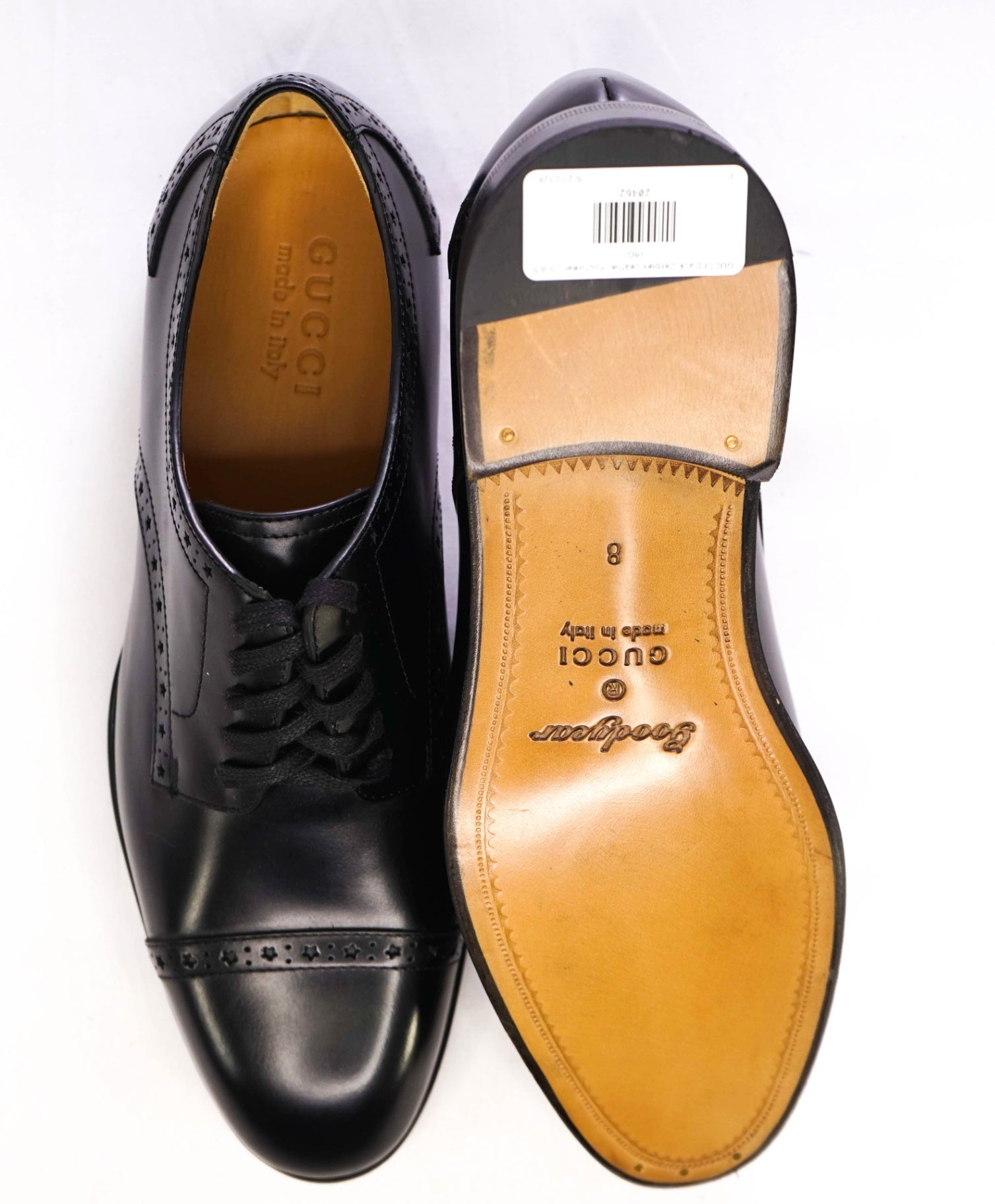 $1,200 GUCCI Black Derbies Oxfords Leather GOODYEAR US 8.5 (8G)