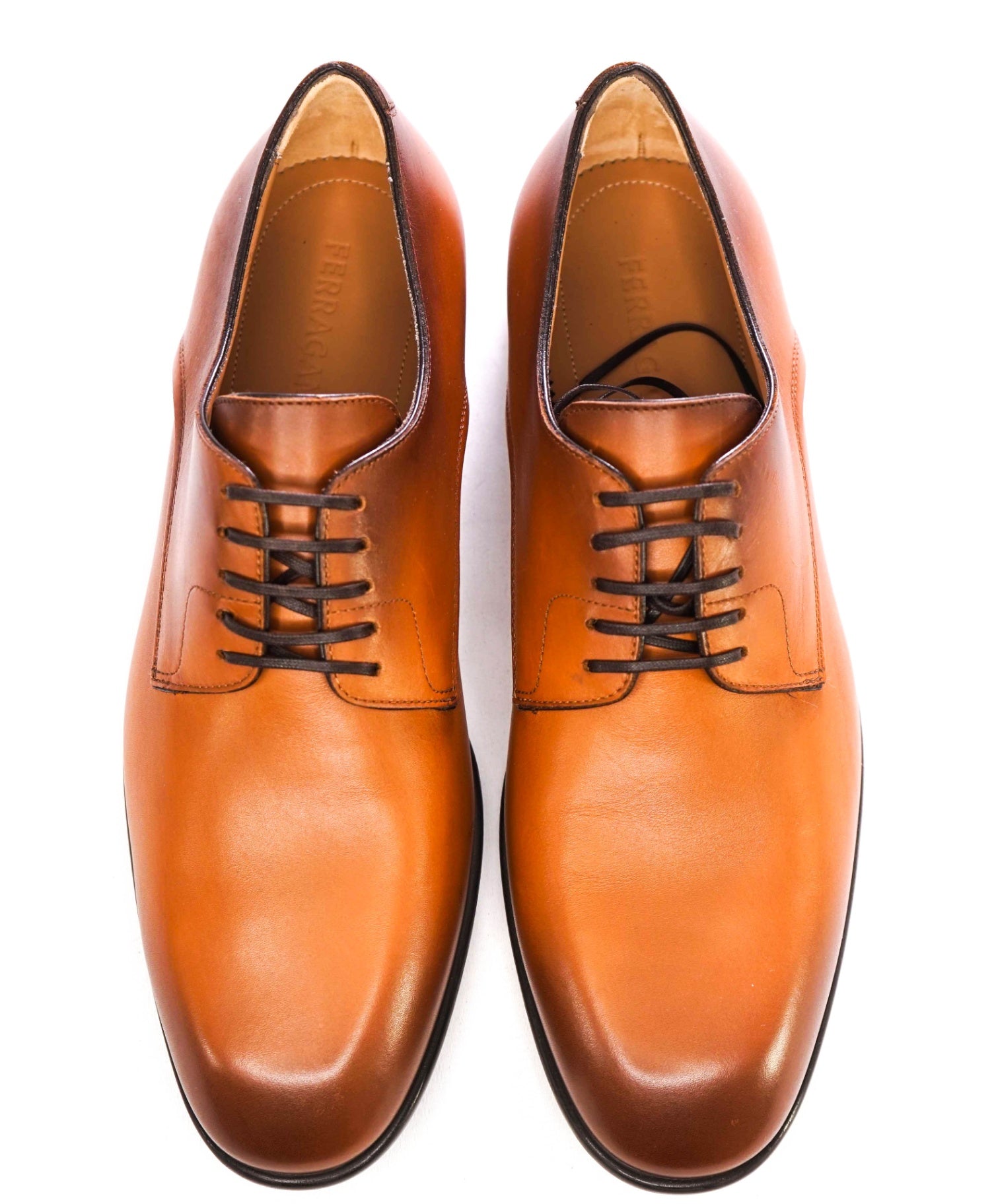 $880 Ferragamo "FOSCO" Brown Derbies Leather Footwear US 10.5