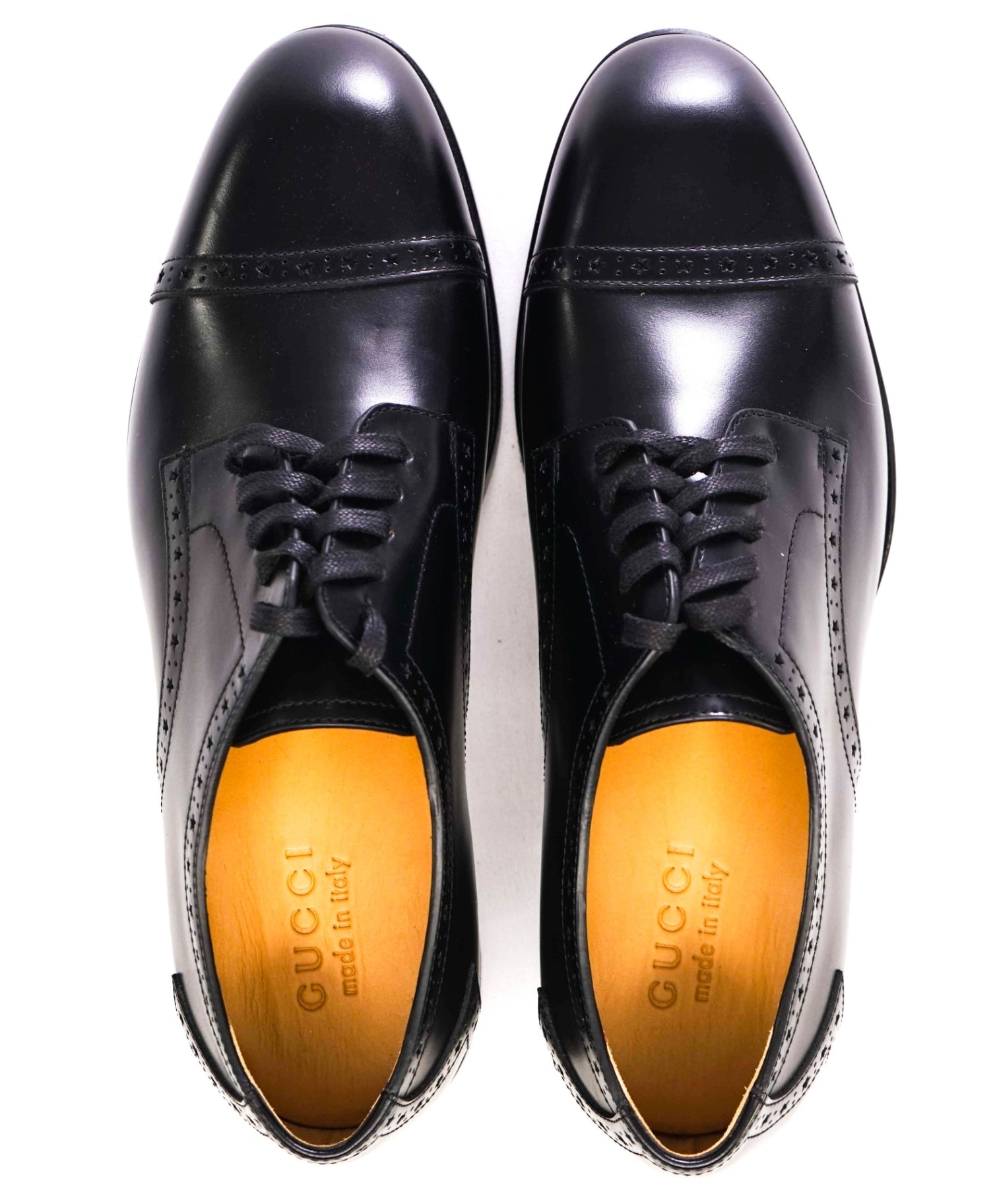$1,200 GUCCI Black Derbies Oxfords Leather GOODYEAR US 8.5 (8G)
