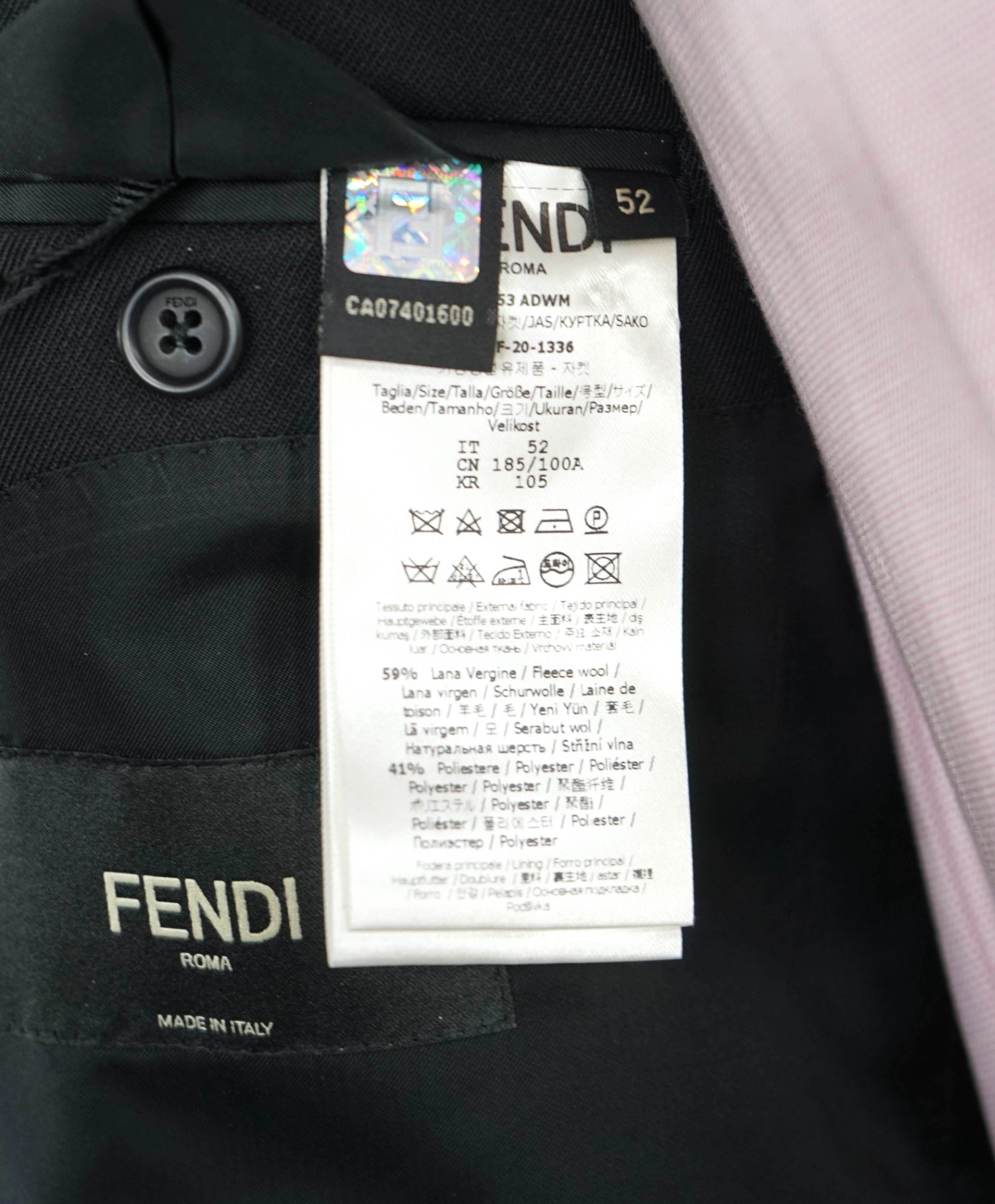 $2,495 FENDI Solid Black LOGO TAPE Blazer 42