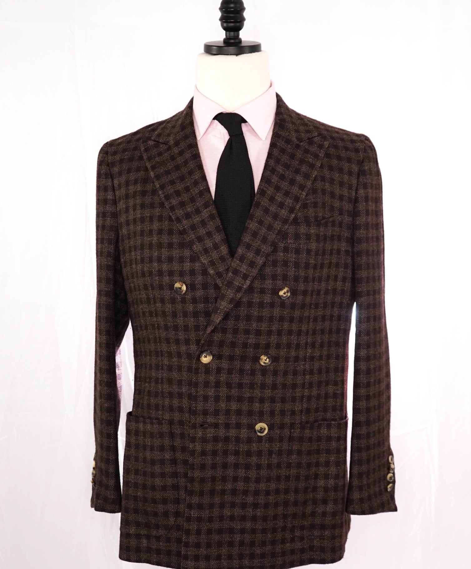 $3,995 ISAIA "DOMENICO" Brown Double Breasted Wool/Silk Blazer 42R