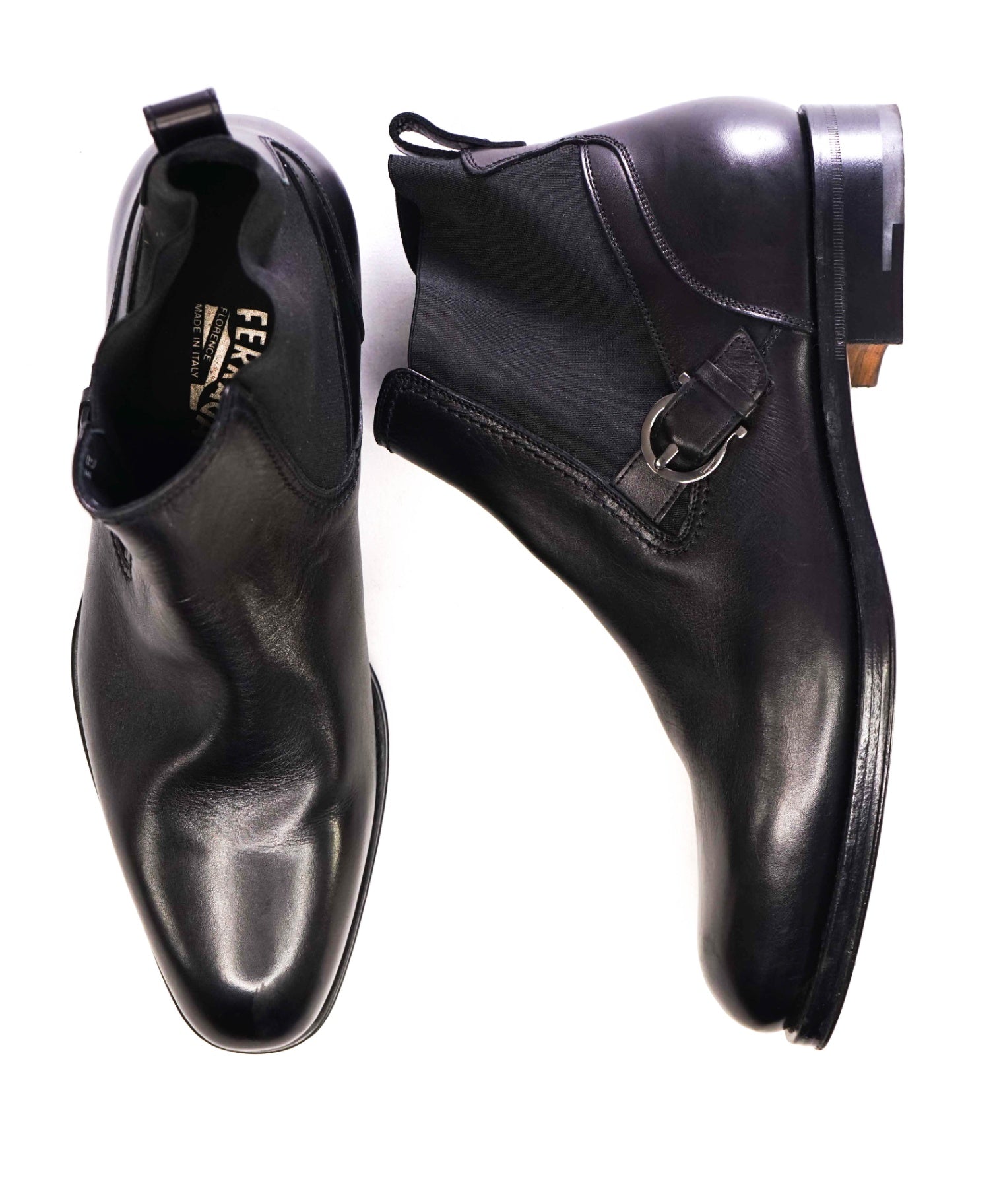 $1,190 Salvatore Ferragamo GANCINI Buckle Black Ankle Boots 8 EE