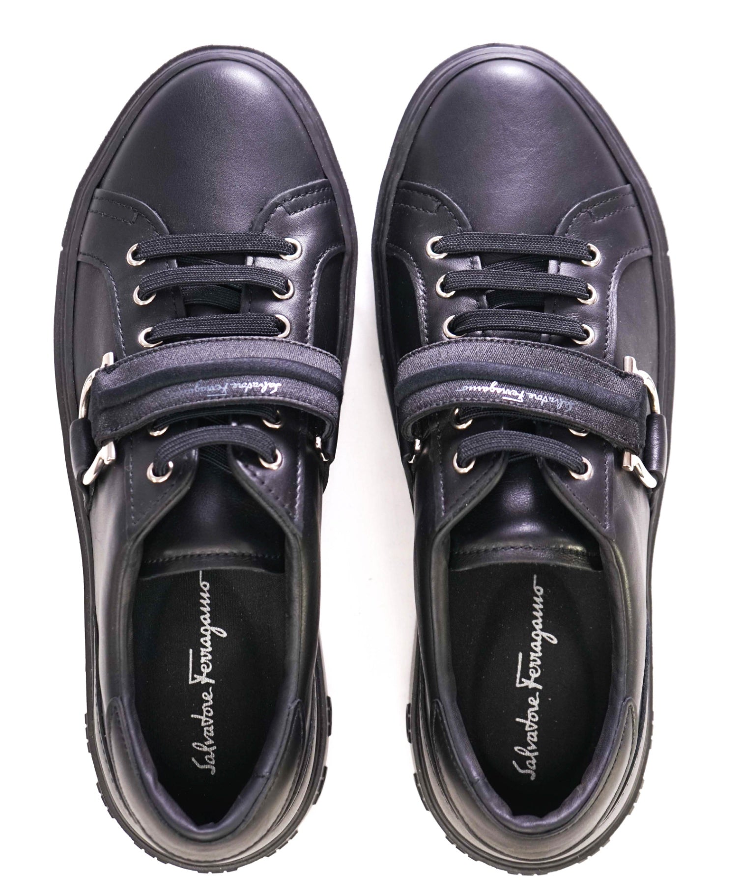 $750 SALVATORE FERRAGAMO - *GANCINI* Black Sneaker 9 M