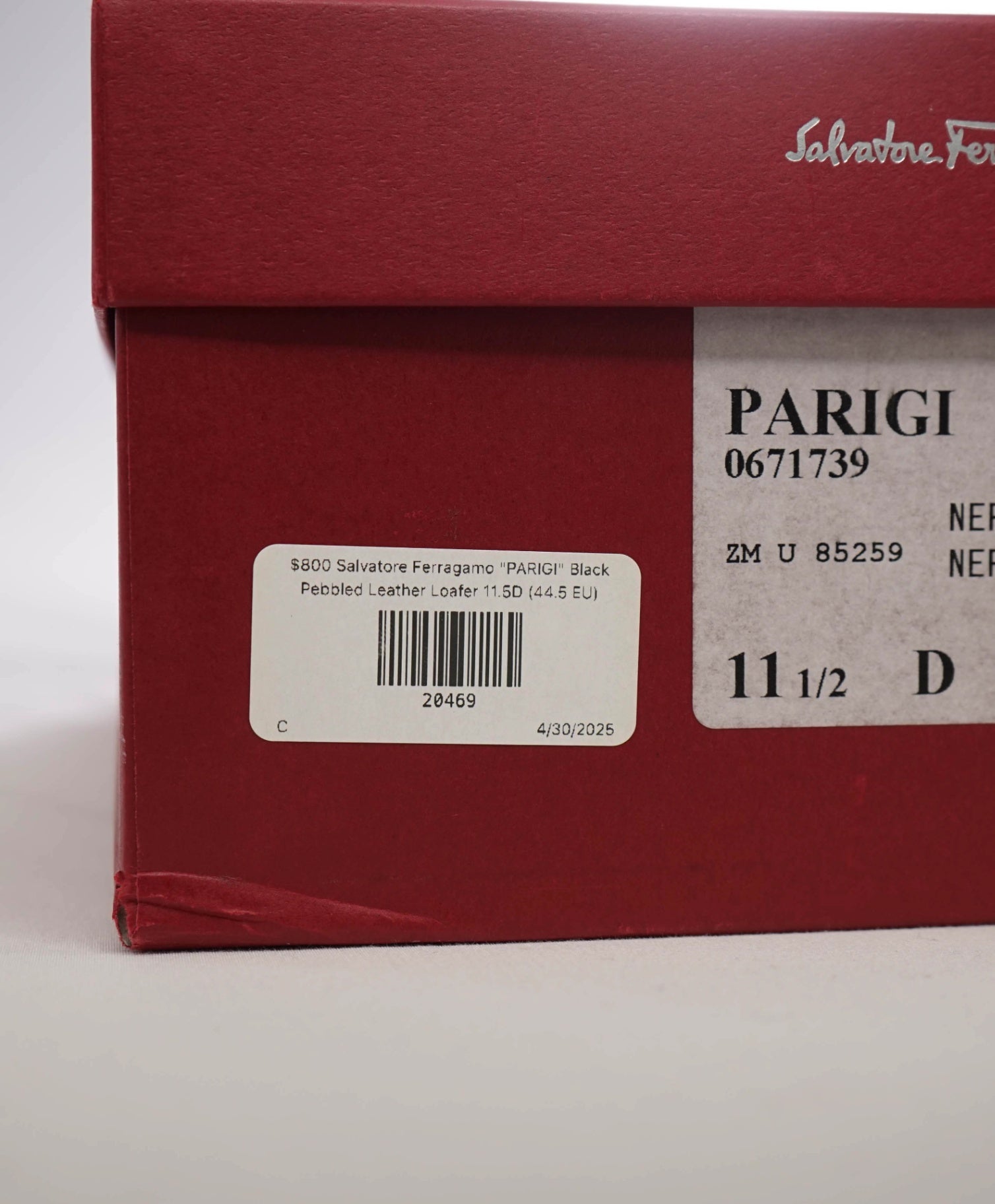 $800 Salvatore Ferragamo "PARIGI" Black Pebbled Leather Loafer 11.5D (44.5 EU)
