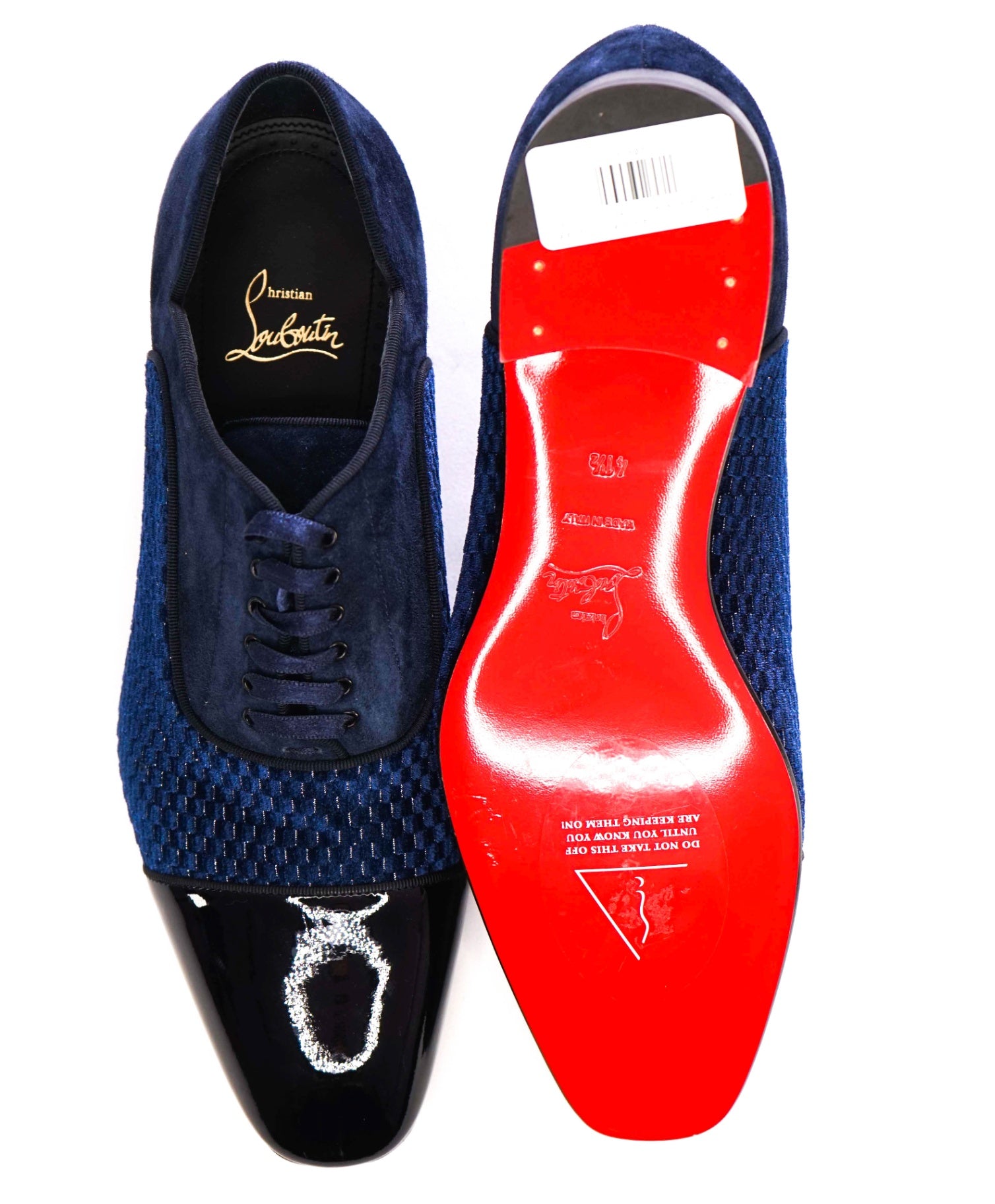$1,200 Christian Louboutin Blue Leather/Suede/Velvet Oxfords US 8.5 (EU41.5)