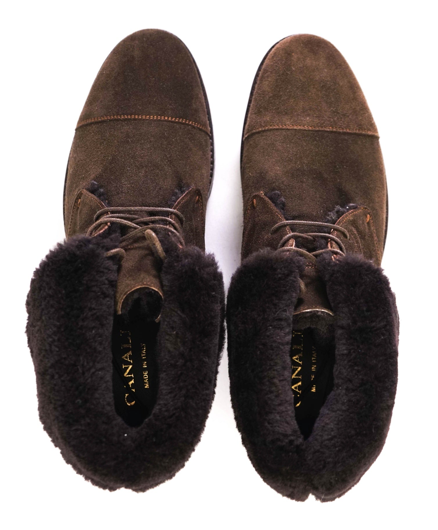 $1,295 Canali Brown SHEARLING LINED Ankle Boots 10US