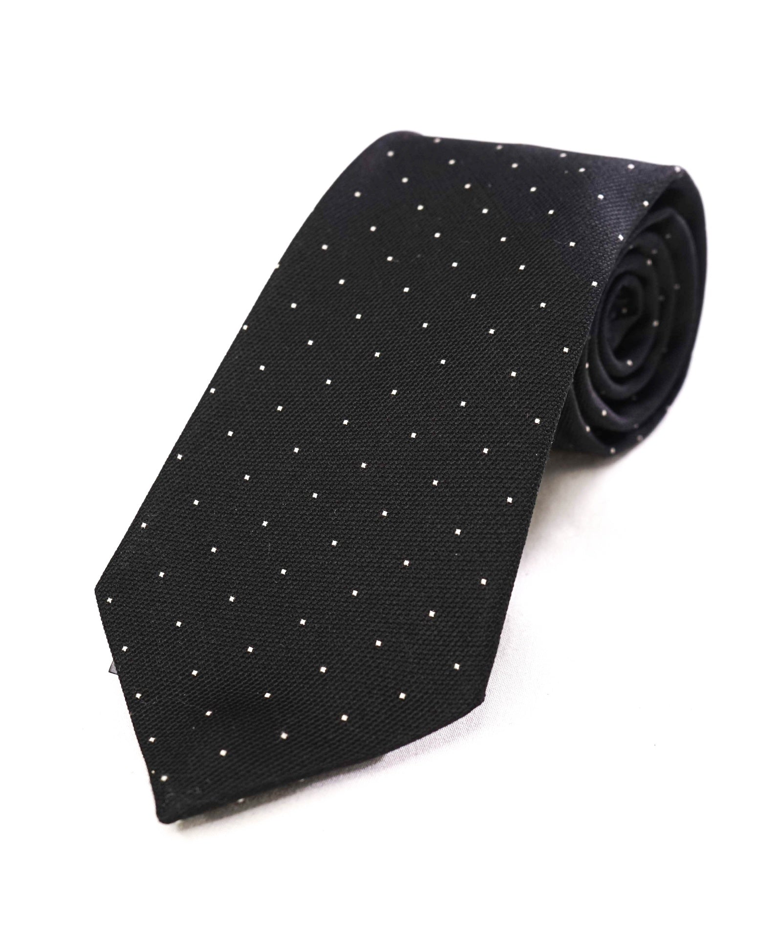 $149 Ralph Lauren Black Label Black White Polka Dot Silk Tie 3.25"