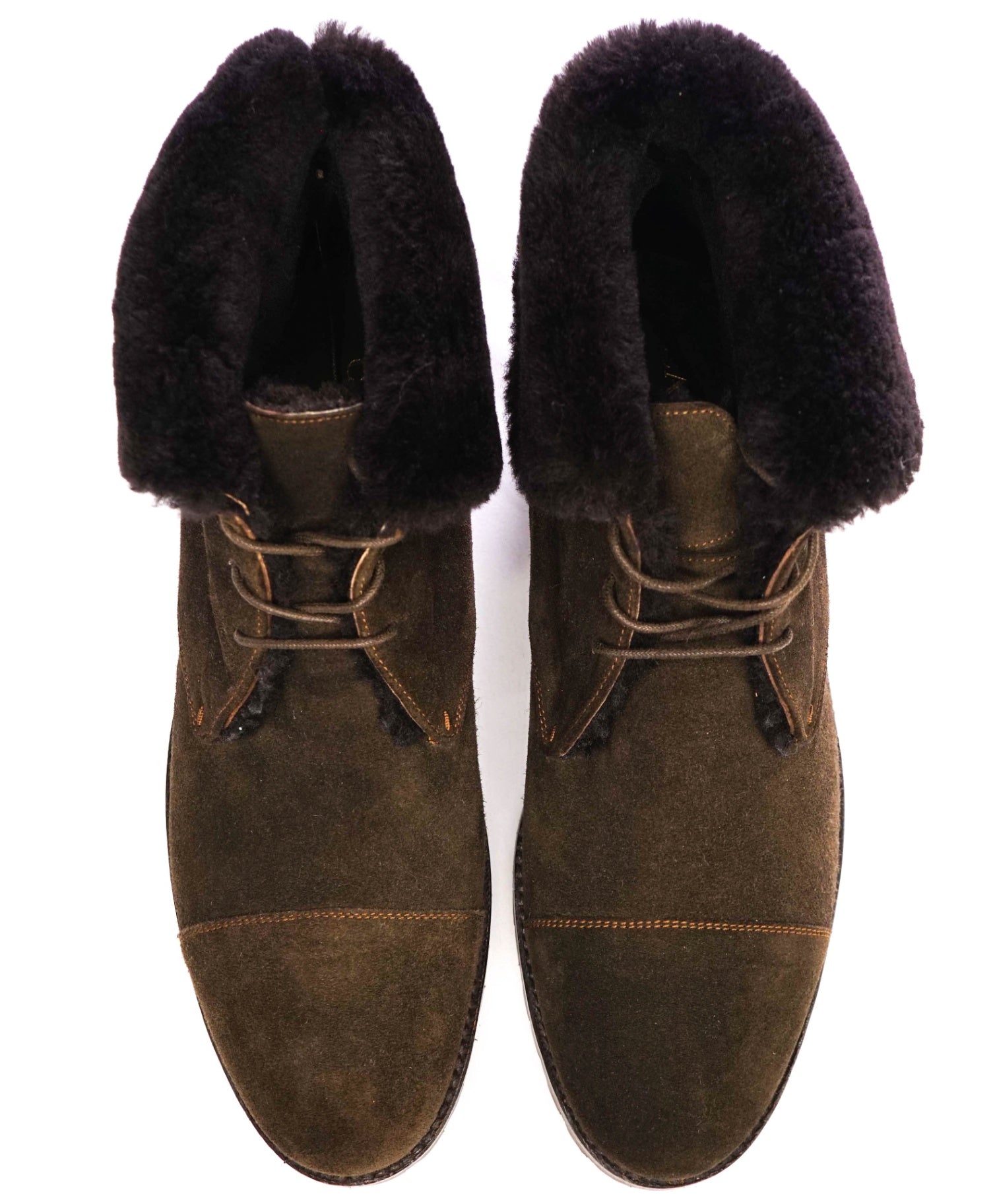 $1,295 Canali Brown SHEARLING LINED Ankle Boots 10US