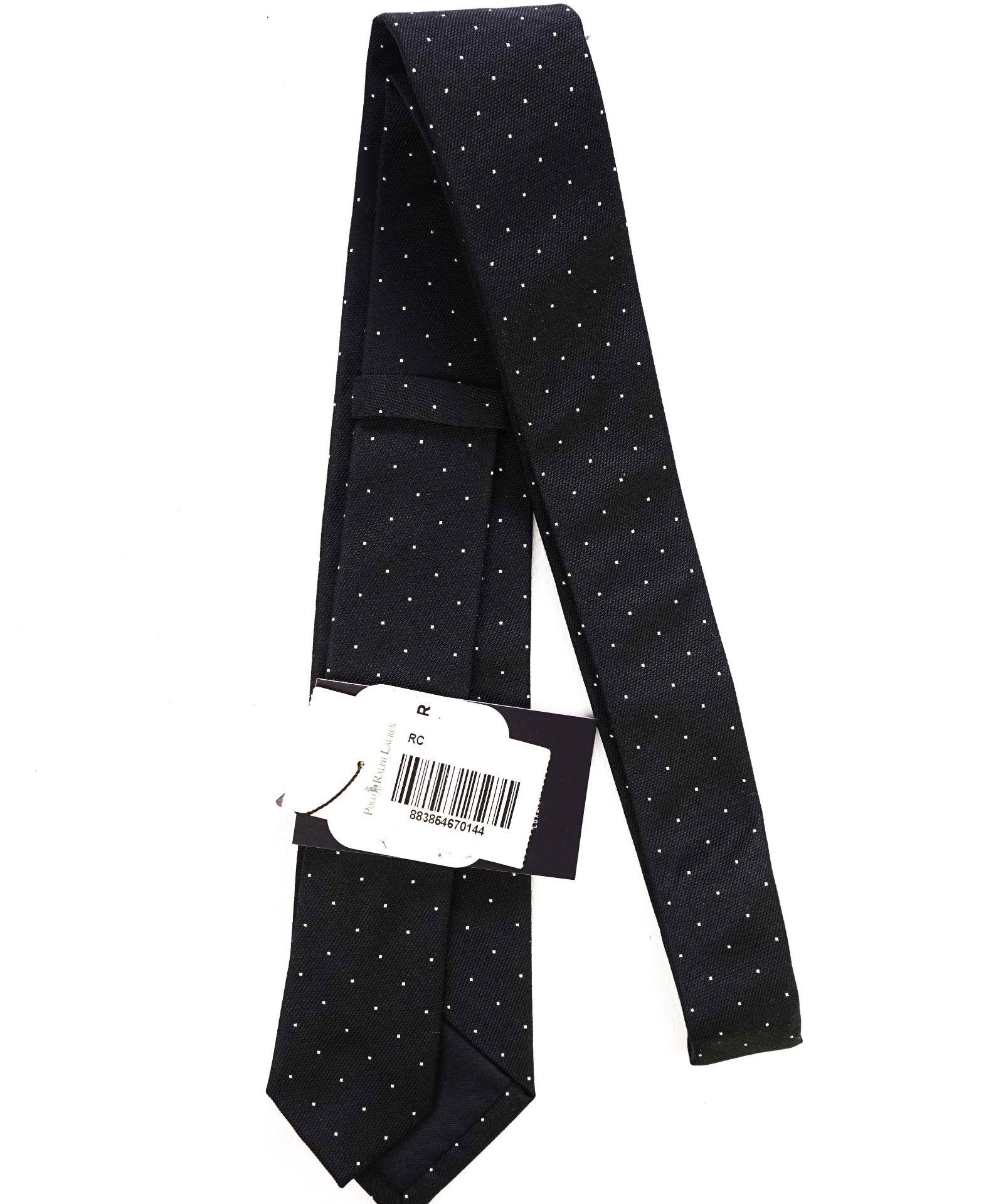 $149 Ralph Lauren Black Label Black White Polka Dot Silk Tie 3.25"