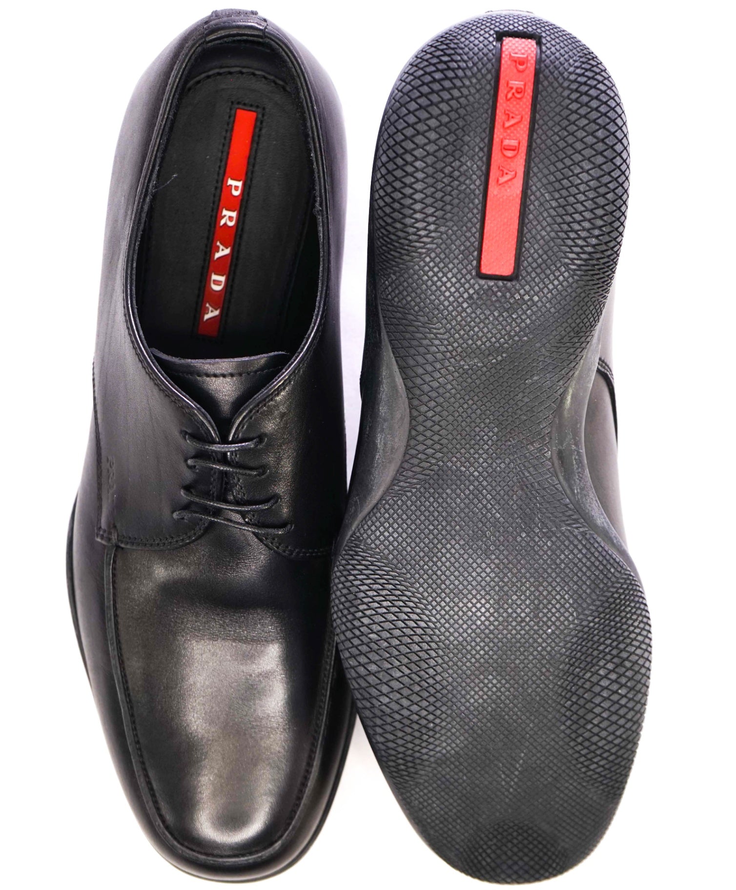 $795 Prada LINEA ROSSA Solid Black Leather Footwear US 7.5 (6.5UK)