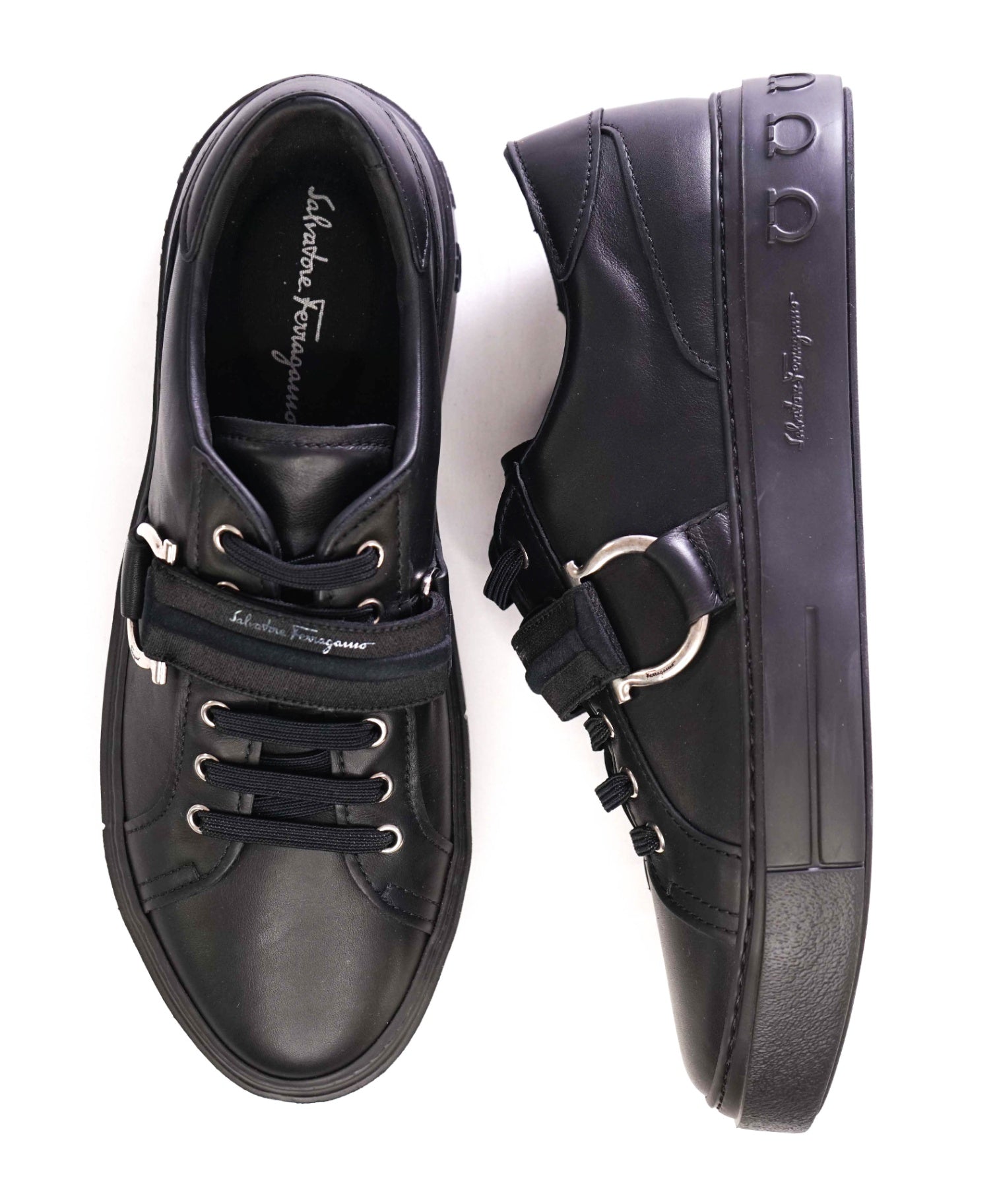 $750 SALVATORE FERRAGAMO - *GANCINI* Black Sneaker 9 M