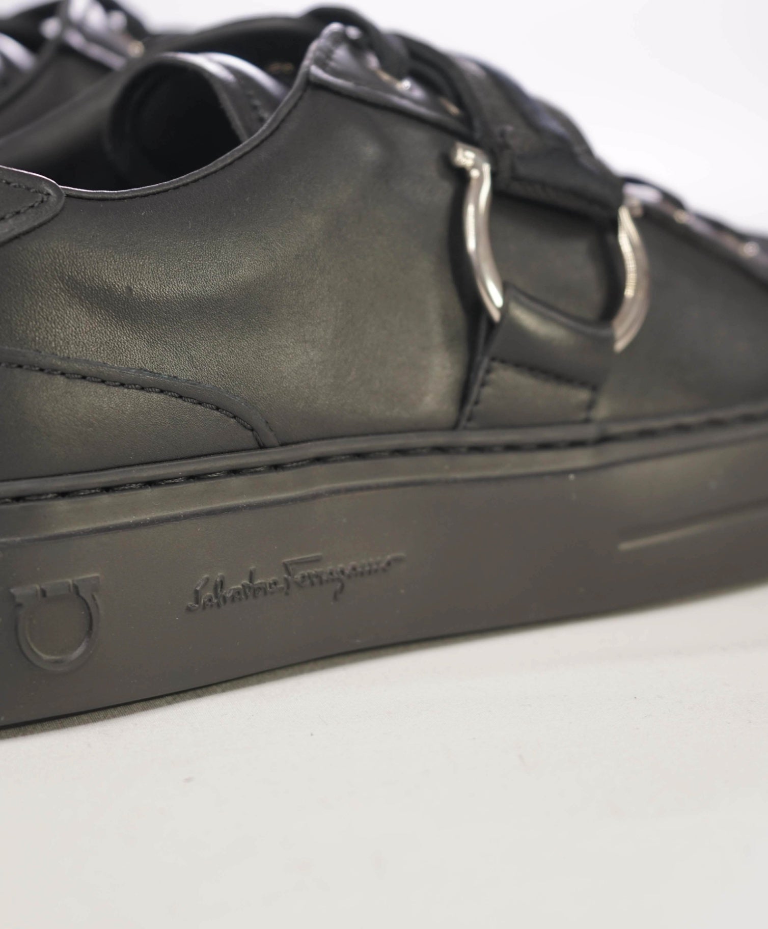 $750 SALVATORE FERRAGAMO - *GANCINI* Black Sneaker 9 M