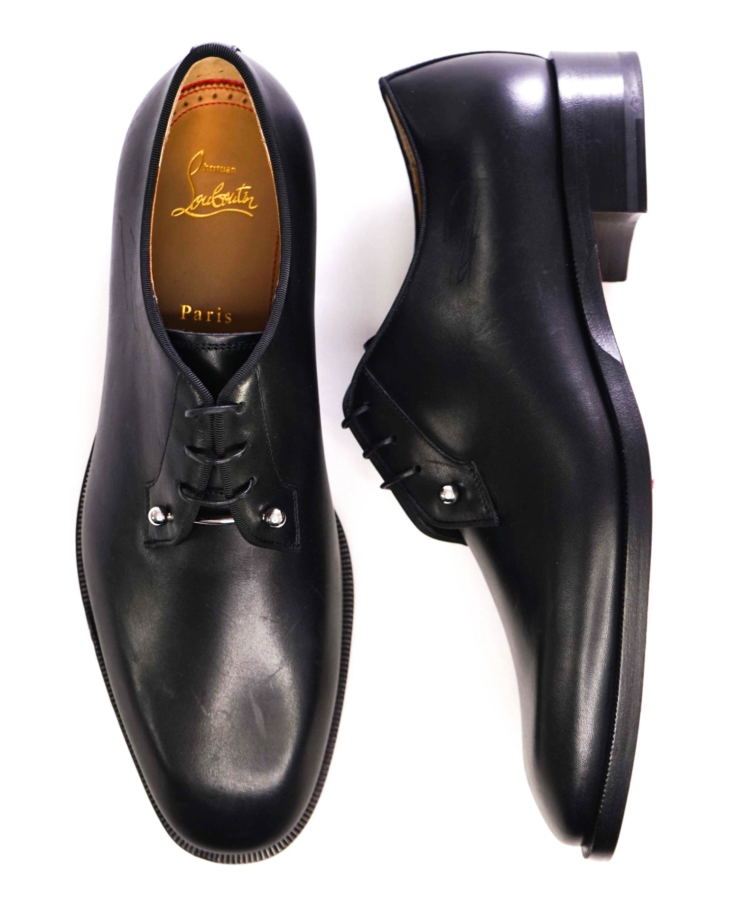 $1,250 Christian Louboutin "Chambeliss" Black Leather Oxfords US 9.5 (42.5 EU)