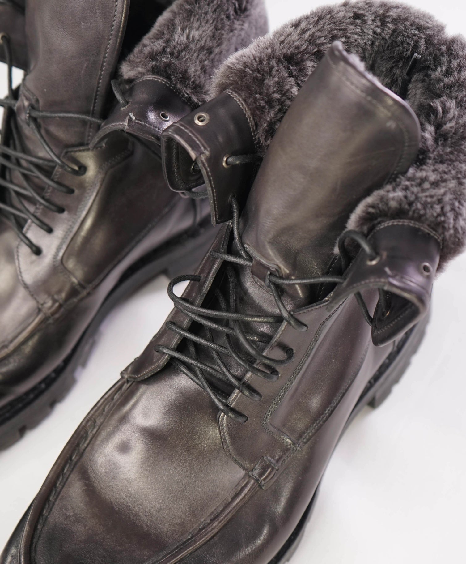 $1,490 Santoni Boots Leather RABBIT FUR US 11 (UK10)