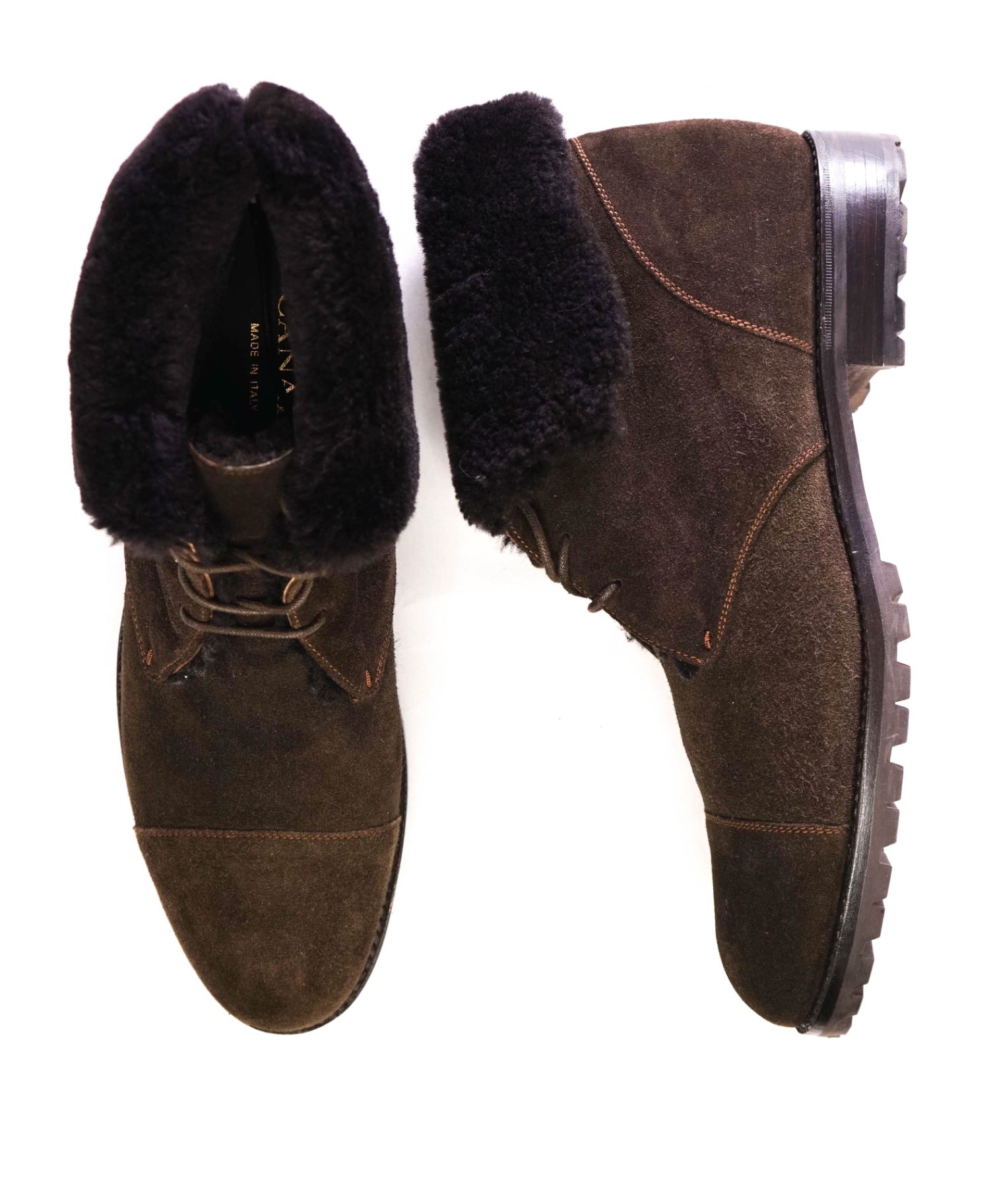 $1,295 Canali Brown SHEARLING LINED Ankle Boots 10US