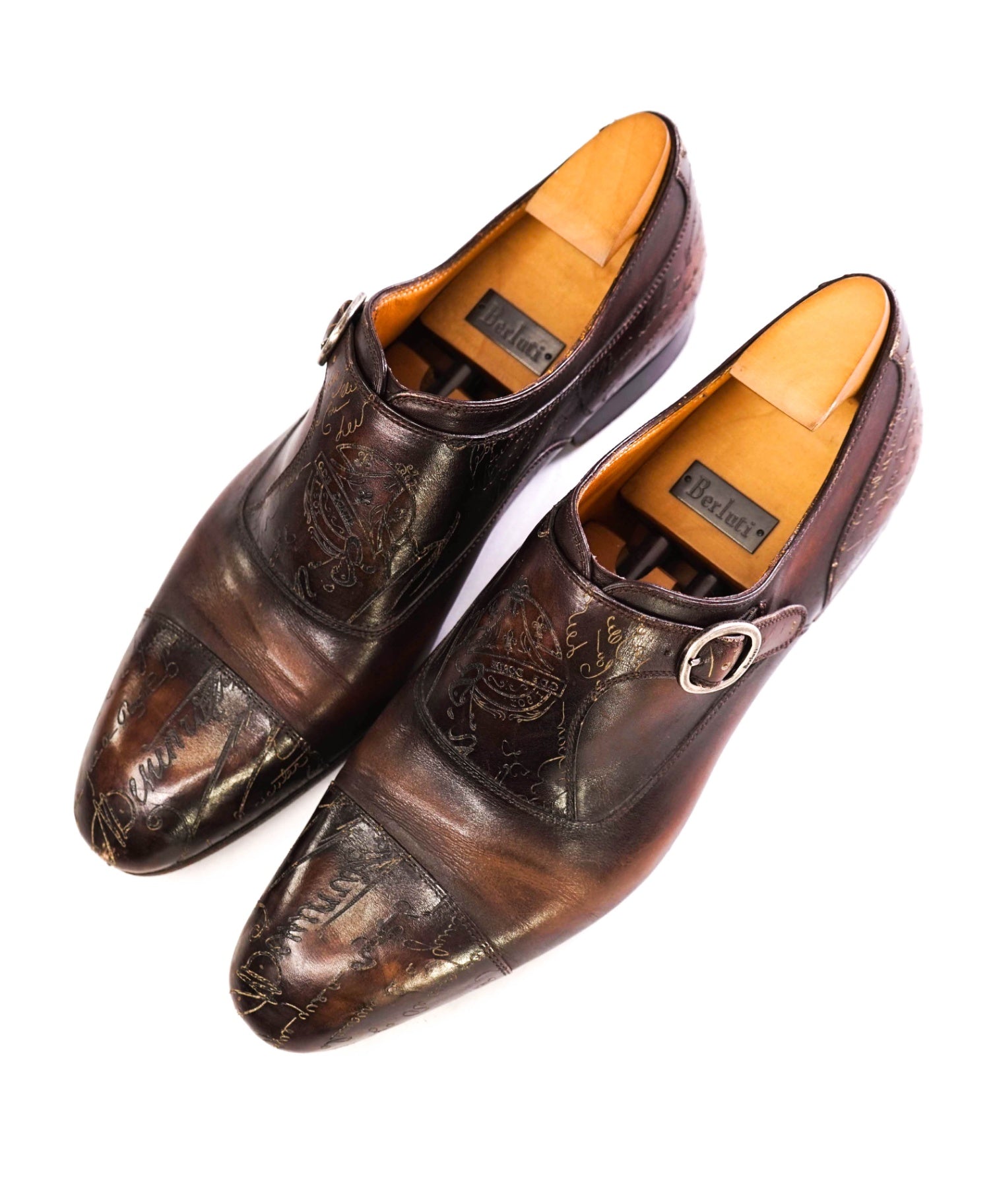 $2,480 Berluti SCRITTO Single Monk Brown Leather Loafers 10US (9IT)