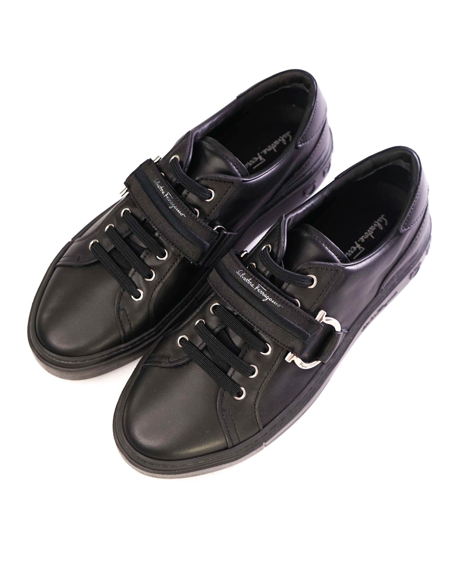 $750 SALVATORE FERRAGAMO - *GANCINI* Black Sneaker 9 M