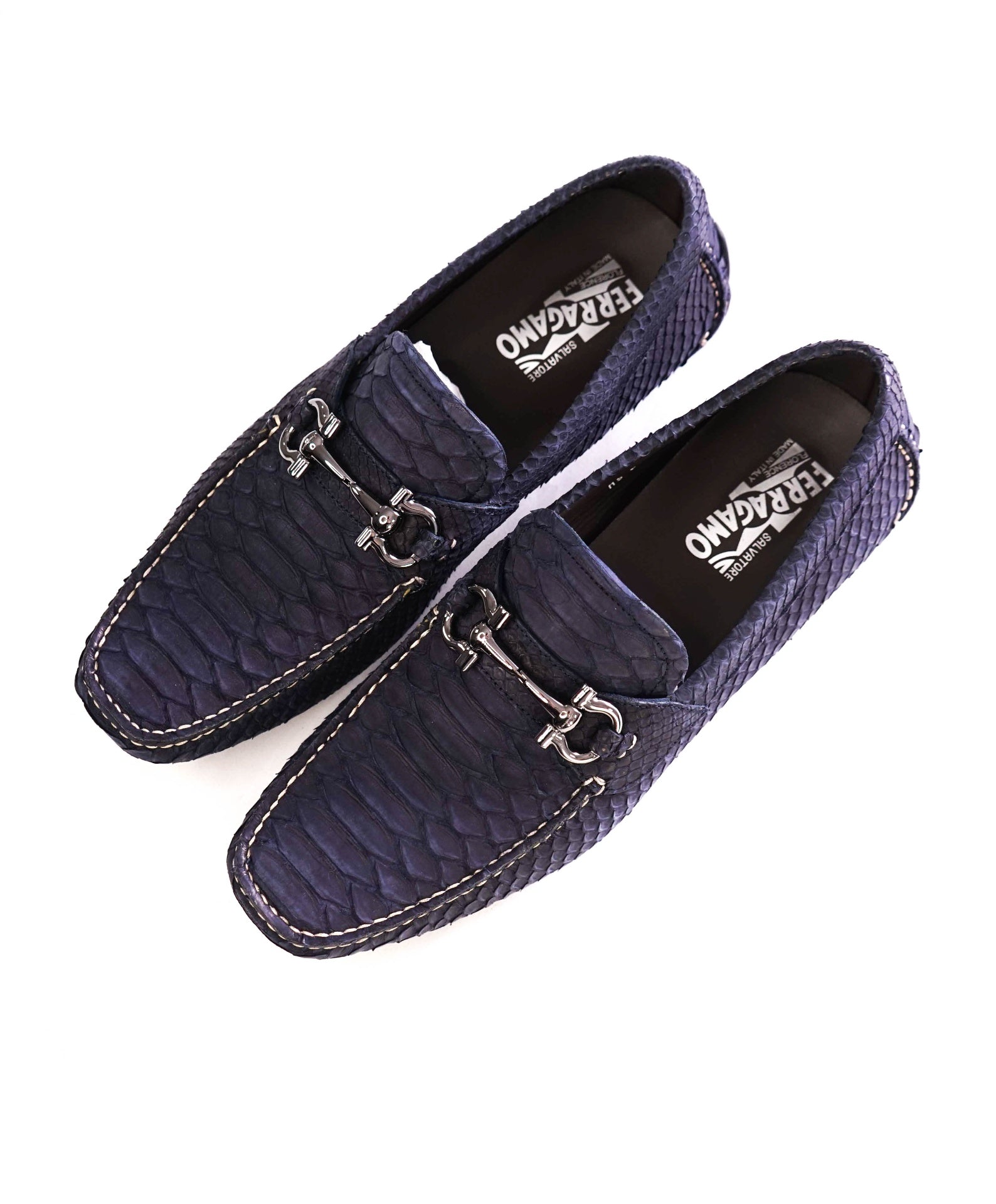 $2,200 Salvatore Ferragamo Navy Parigi Python Skin Footwear 9 D