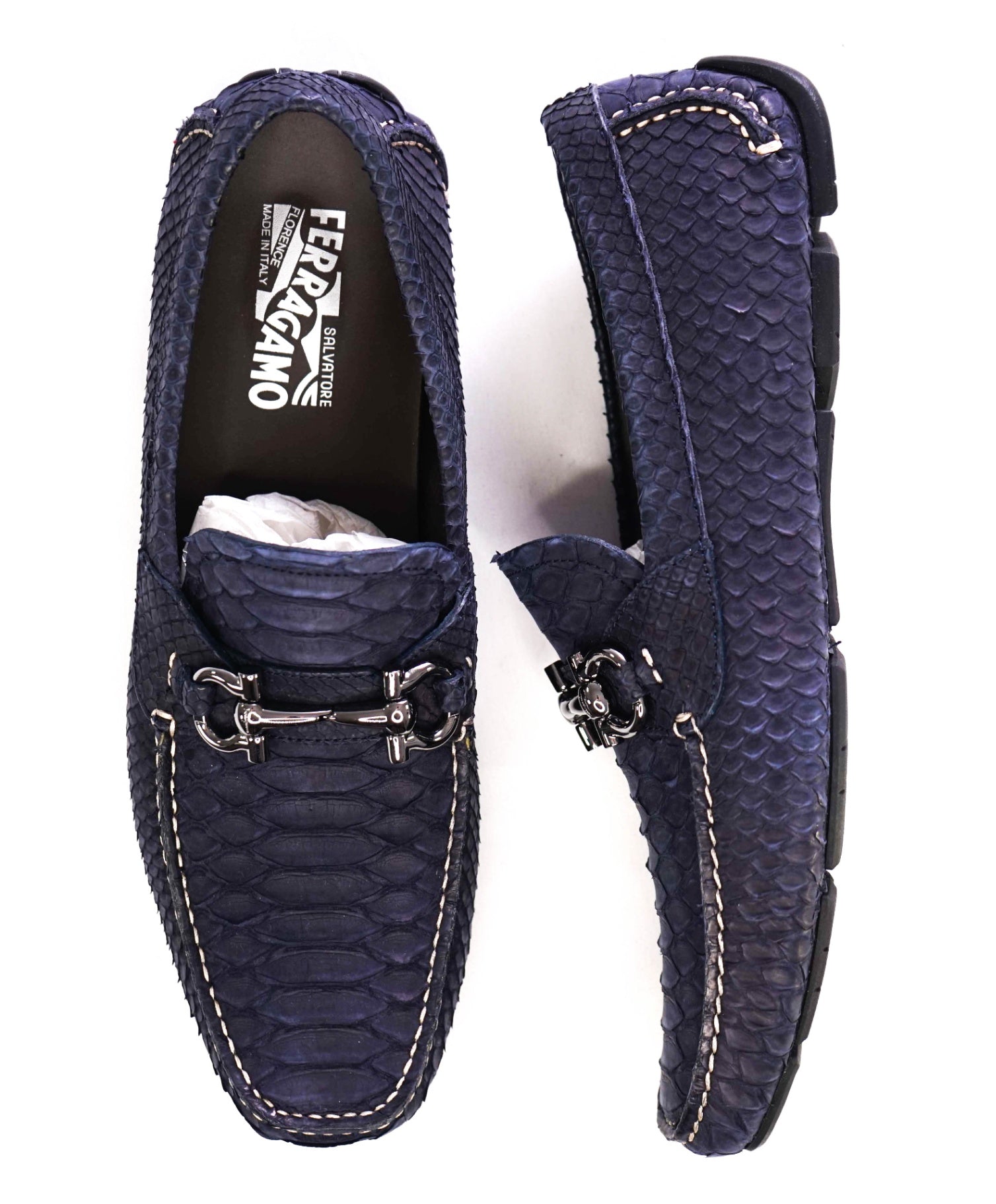 $2,200 Salvatore Ferragamo Navy Parigi Python Skin Footwear 9 D