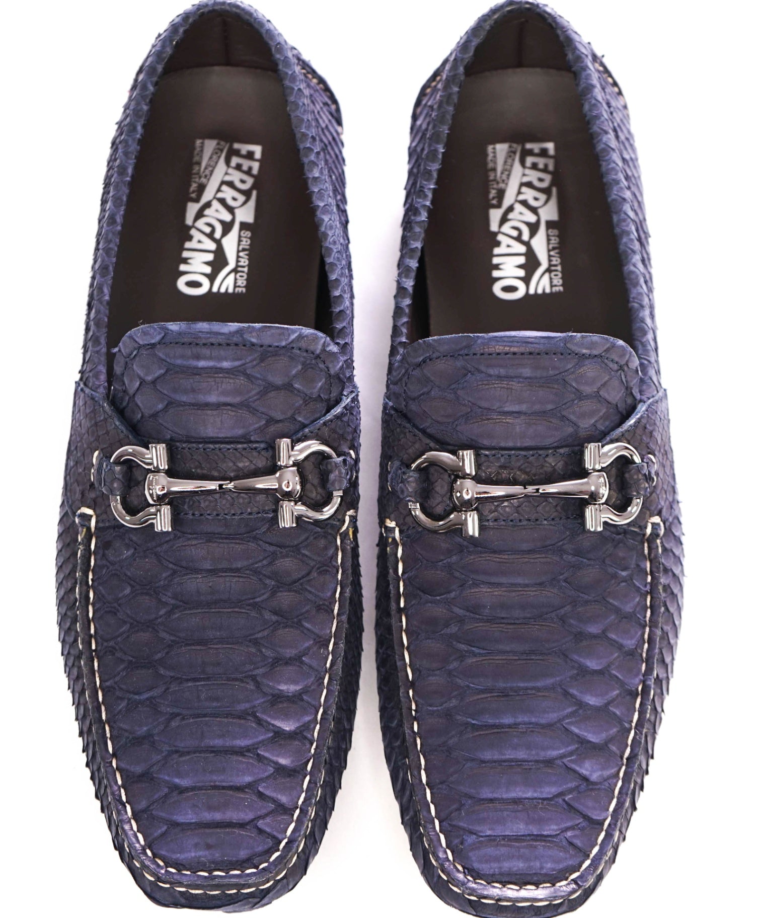 $2,200 Salvatore Ferragamo Navy Parigi Python Skin Footwear 9 D