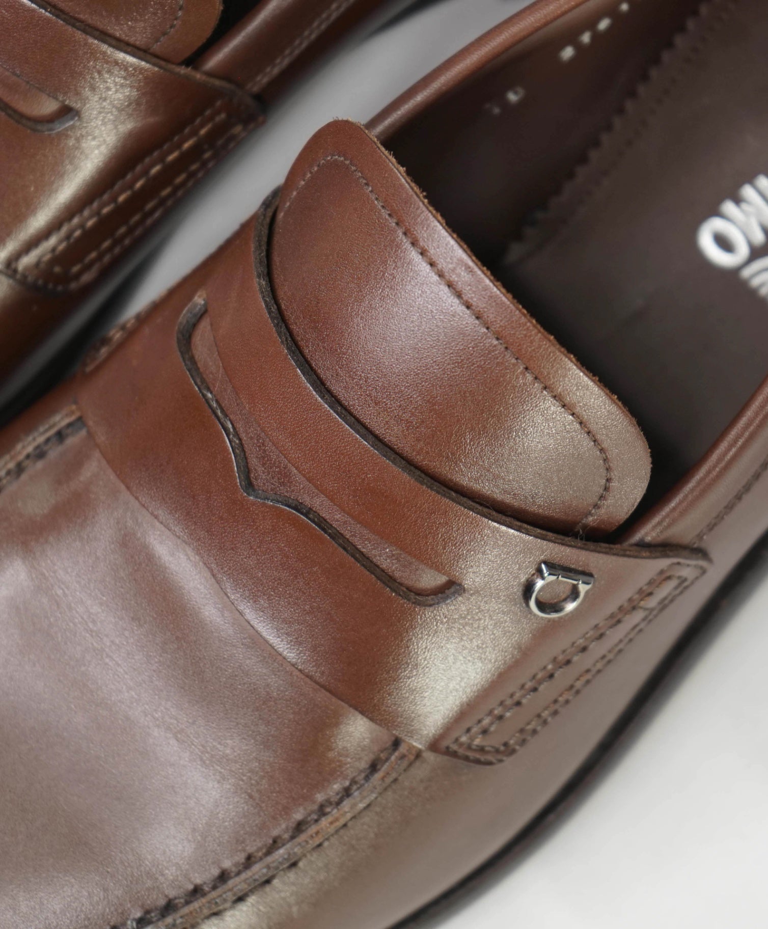 $1,295 Salvatore Ferragamo "TRAMEZZA" Brown Penny Loafers 10.5 EE