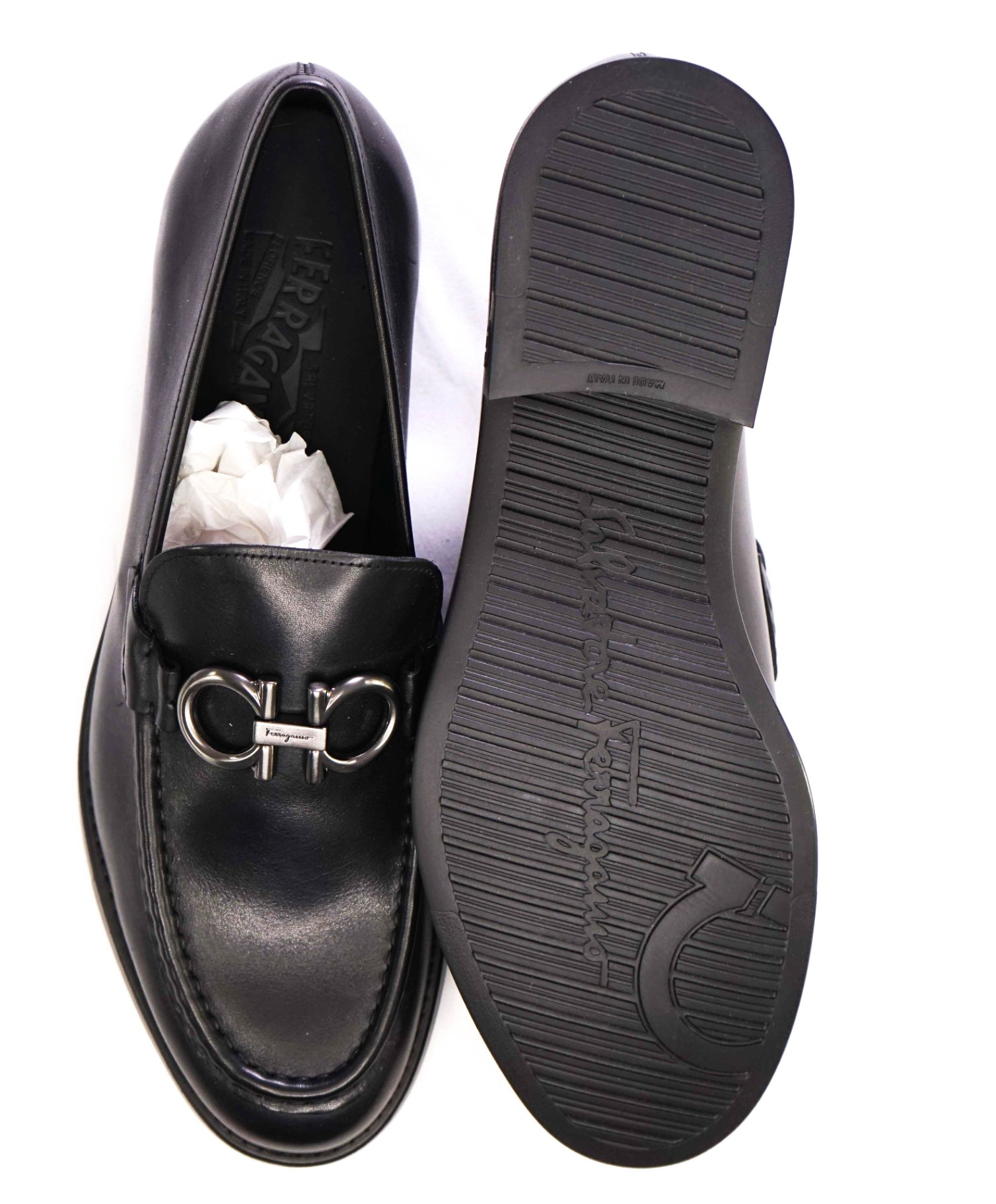 $850 Salvatore Ferragamo "Telve Div" Black Loafers Leather 9 EE