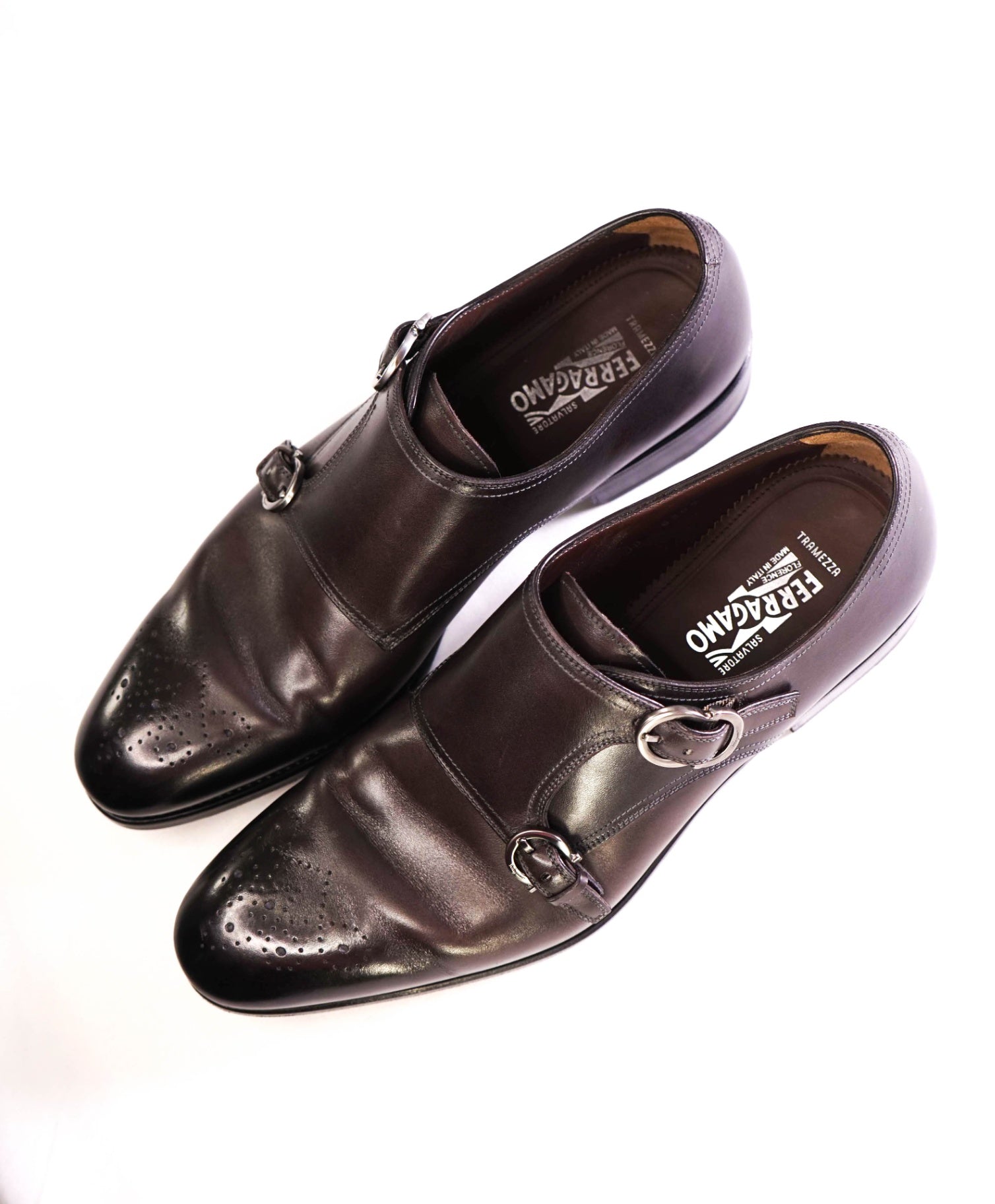 $1,295 Salvatore Ferragamo "TRAMEZZA" Stone Monk Strap Loafers 9.5 D