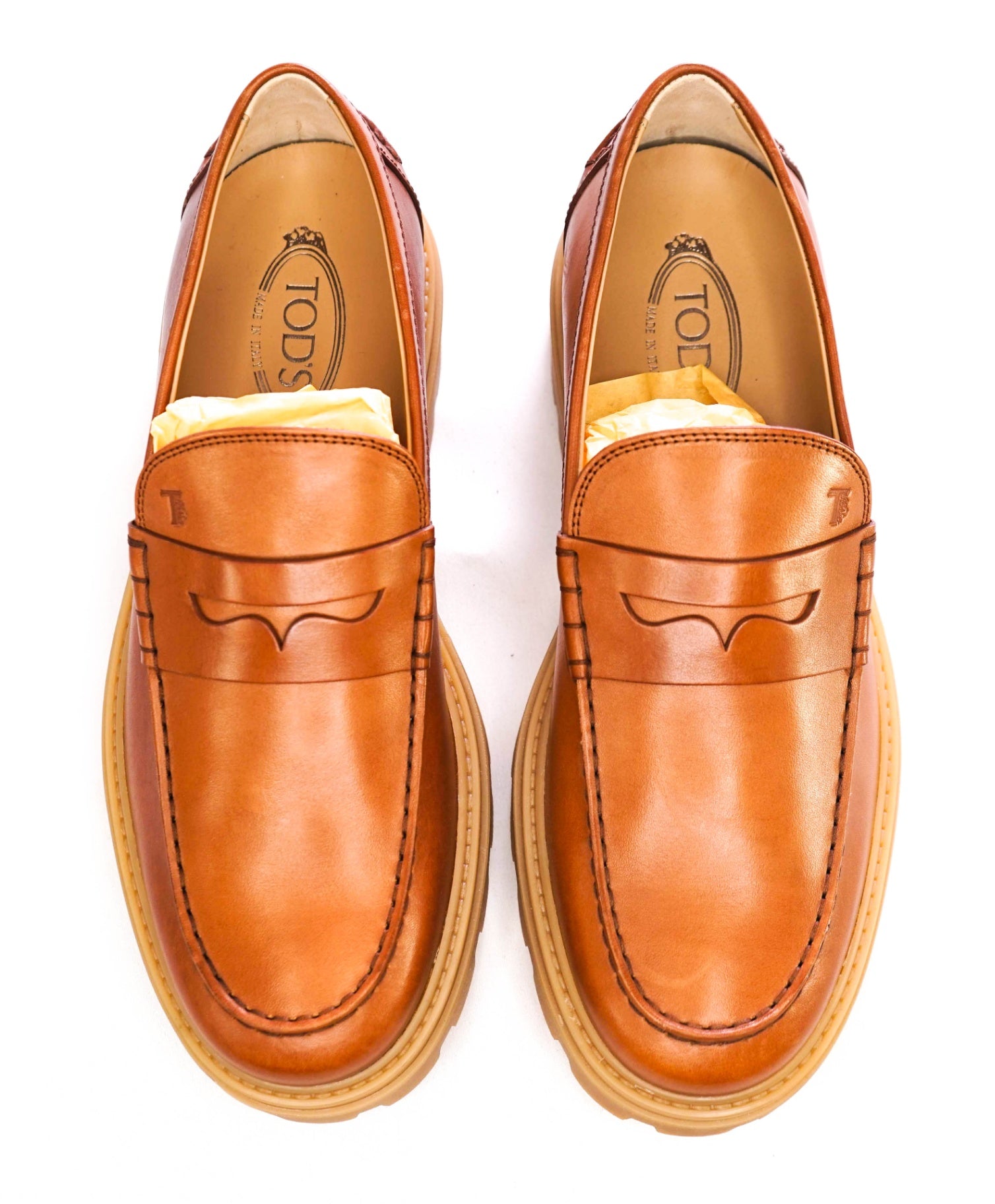 $825 Tod's Light Brown Leather Lug Sole Penny Loafers US 10.5 (9.5UK)
