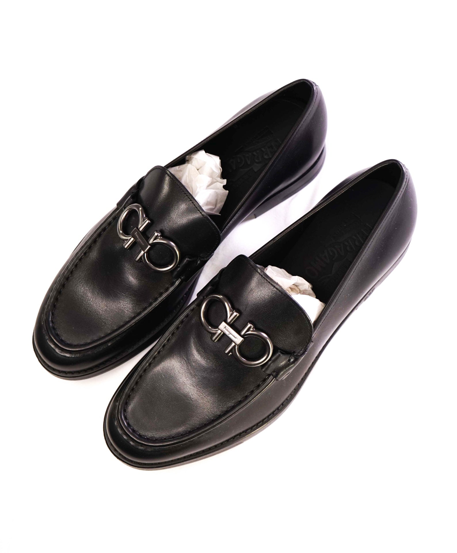 $850 Salvatore Ferragamo "Telve Div" Black Loafers Leather 9 EE