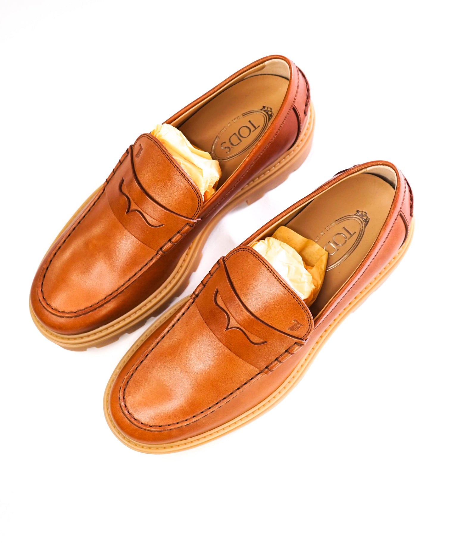 $825 Tod's Light Brown Leather Lug Sole Penny Loafers US 10.5 (9.5UK)