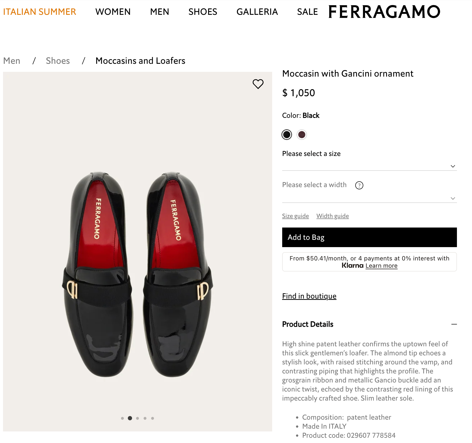 $1,050 Ferragamo Black Loafers Patent Leather Loafers 12 EE