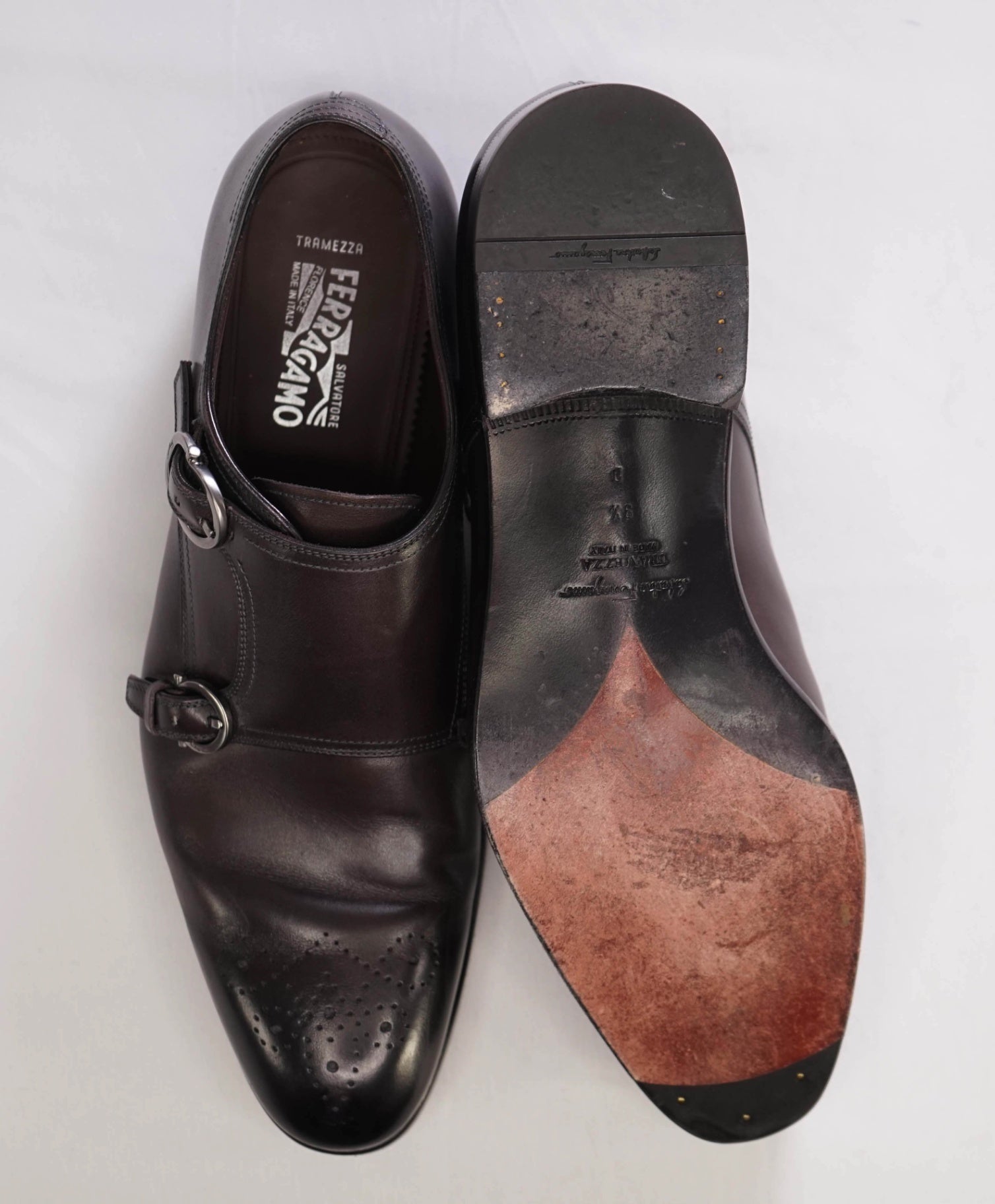 $1,295 Salvatore Ferragamo "TRAMEZZA" Stone Monk Strap Loafers 9.5 D