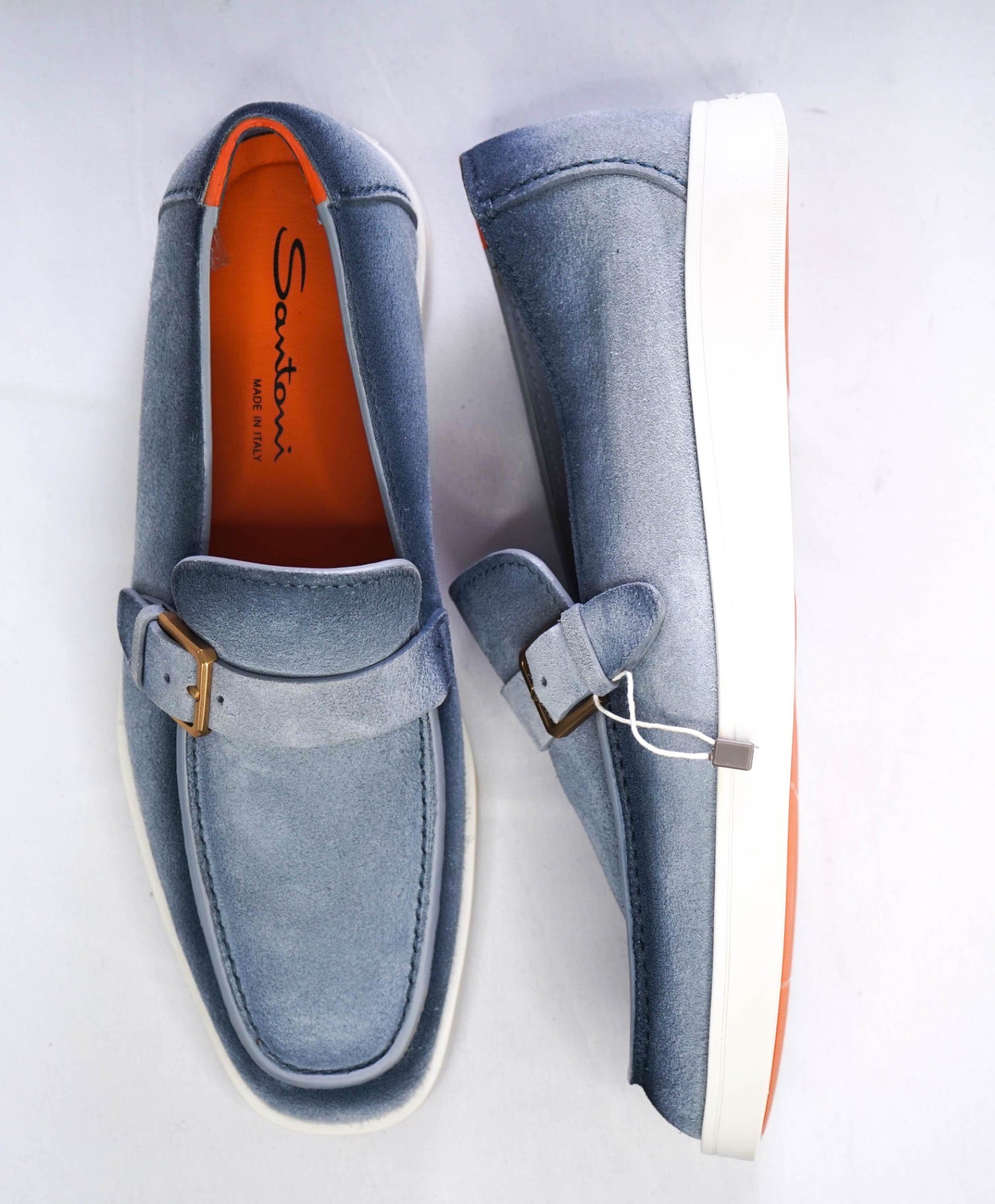 $1,060 Santoni Light Blue Suede "SUMMER WALK" Loafer US 9 (8UK) US 9.5 (UK 8.5)