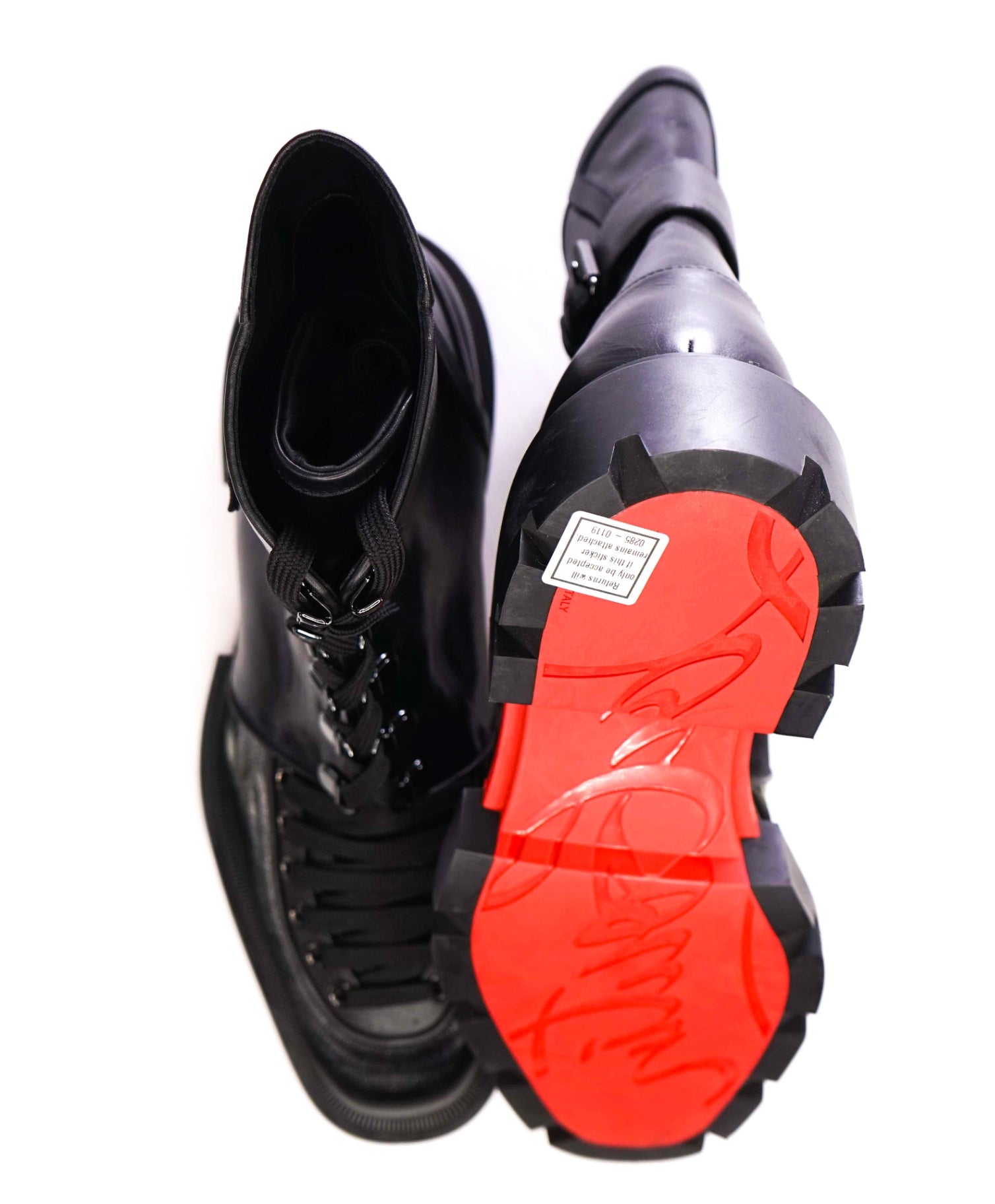 $2,030 Christian Louboutin "Macademia" Black Leather/Nylon Boot US 10.5 (43.5EU)