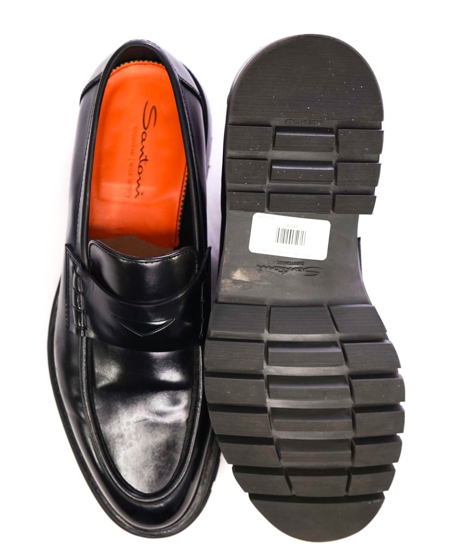 $1,295 Santoni Black LUG SOLE Penny Loafers US 13 (12UK)