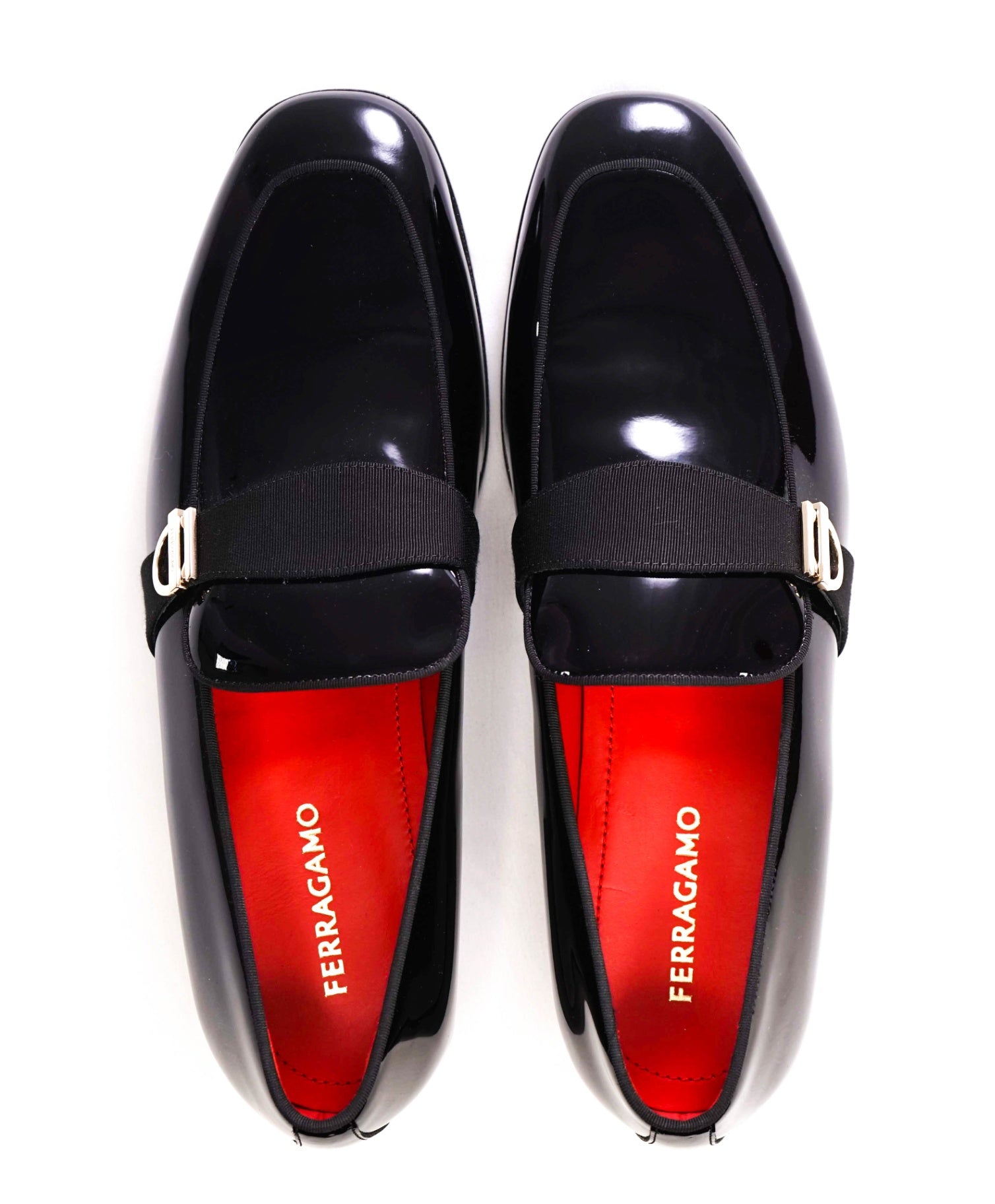 $1,050 Ferragamo Black Loafers Patent Leather Loafers 12 EE