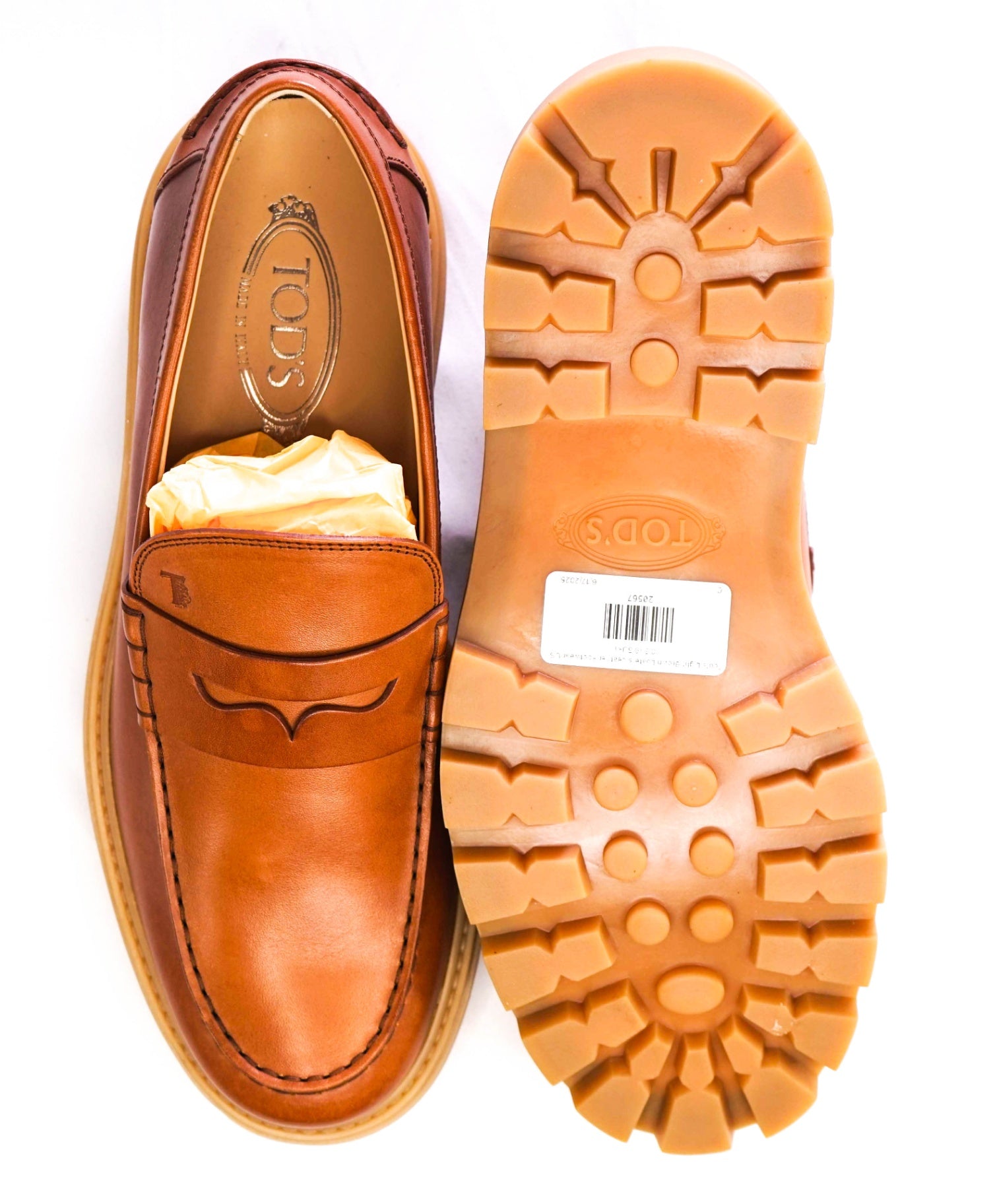 $825 Tod's Light Brown Leather Lug Sole Penny Loafers US 10.5 (9.5UK)