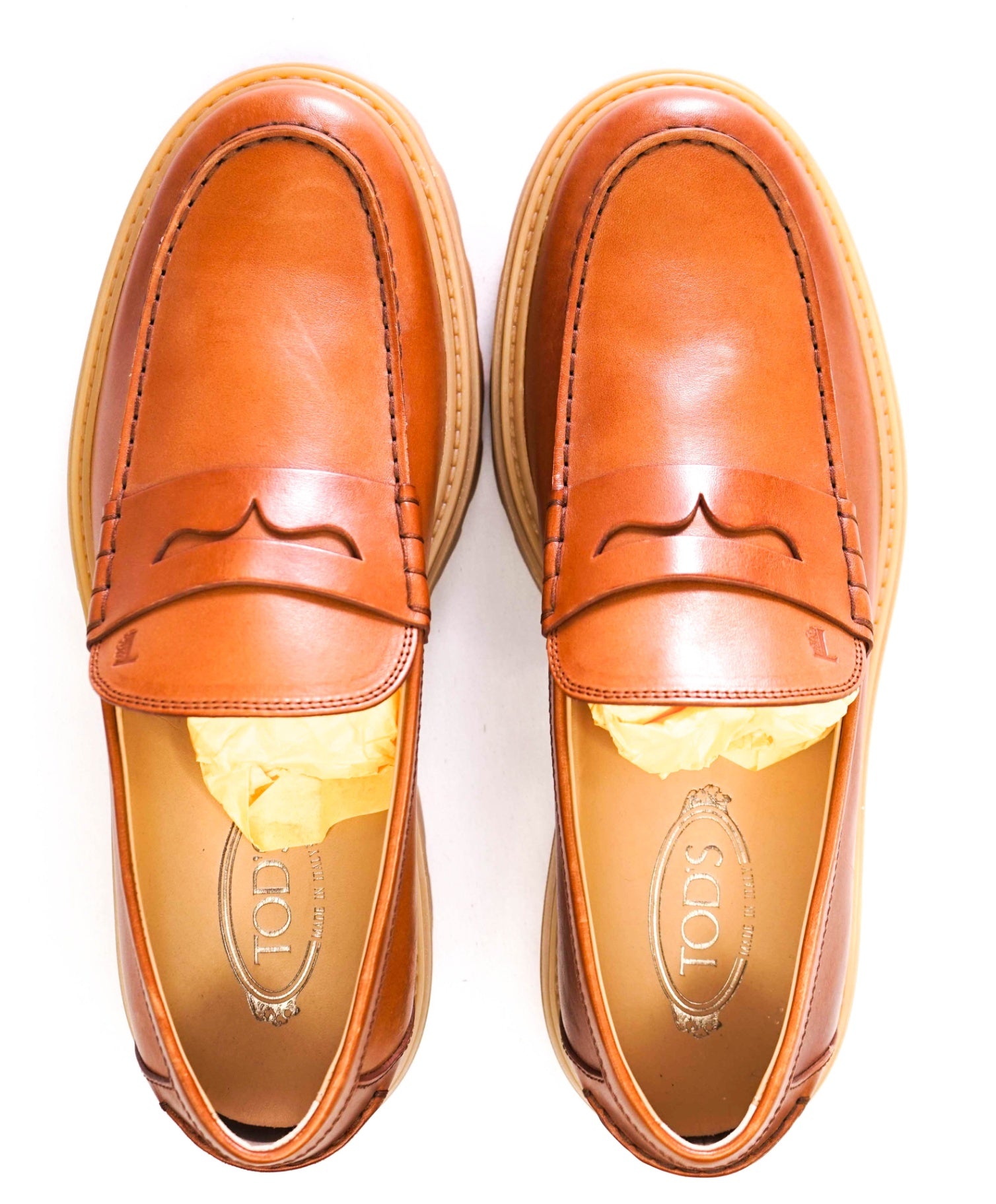 $825 Tod's Light Brown Leather Lug Sole Penny Loafers US 10.5 (9.5UK)