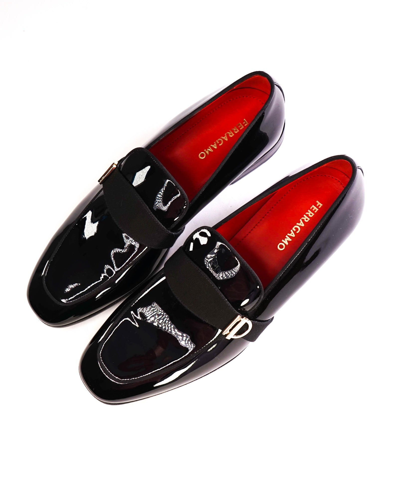$1,050 Ferragamo Black Loafers Patent Leather Loafers 12 EE