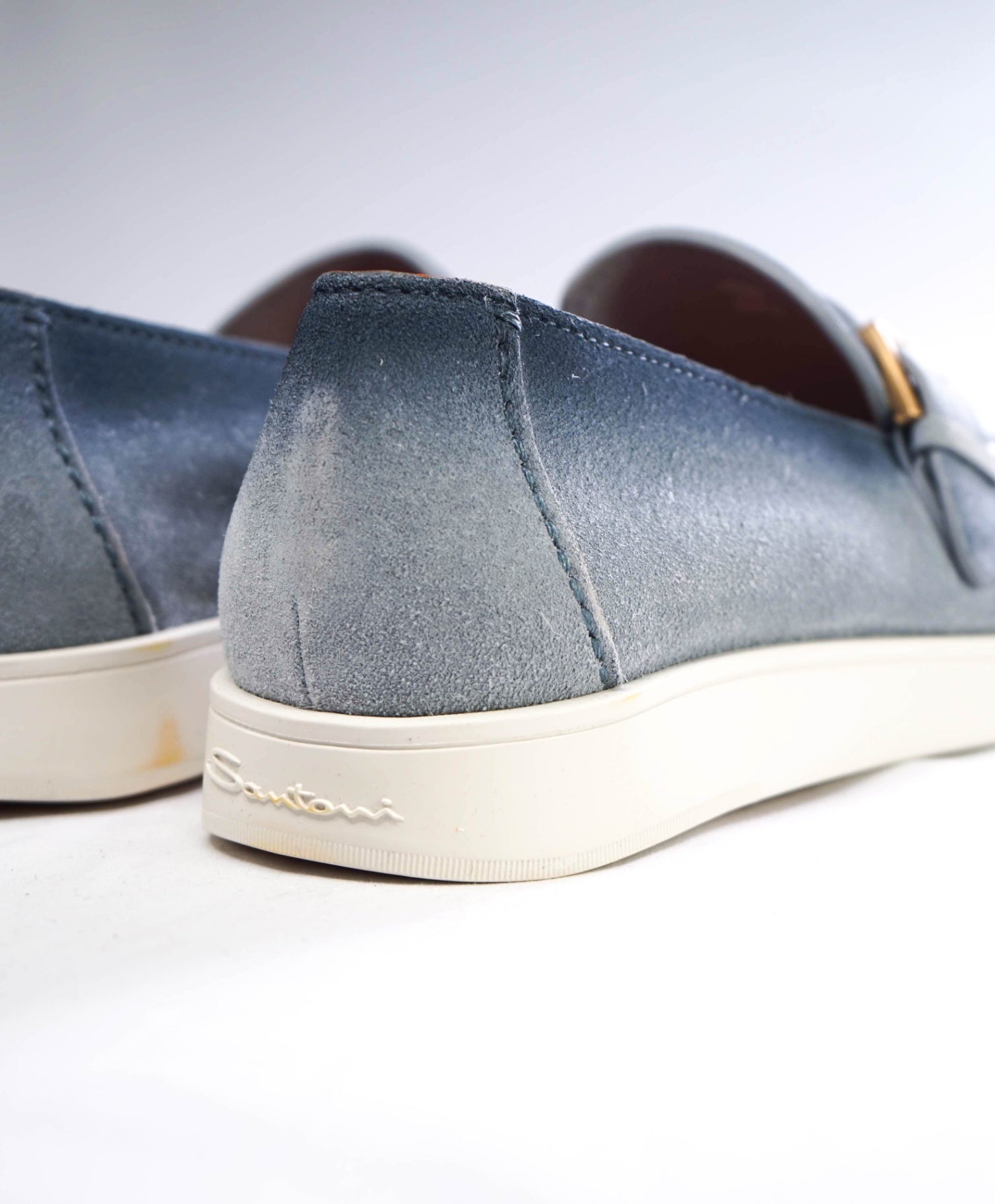 $1,060 Santoni Light Blue Suede "SUMMER WALK" Loafer US 9 (8UK) US 9.5 (UK 8.5)