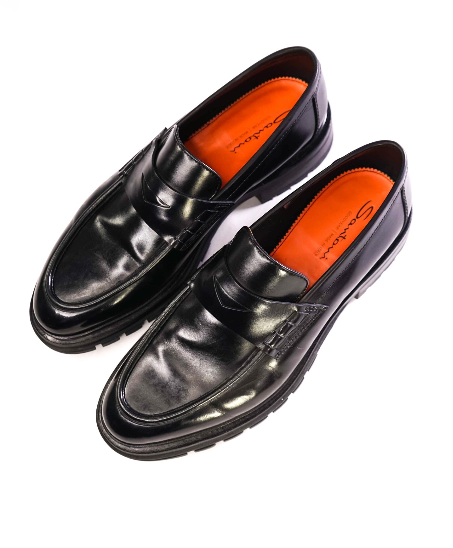 $1,295 Santoni Black LUG SOLE Penny Loafers US 13 (12UK)