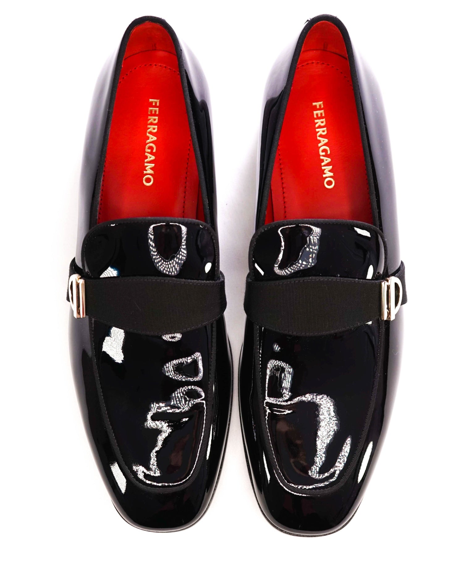 $1,050 Ferragamo Black Loafers Patent Leather Loafers 12 EE